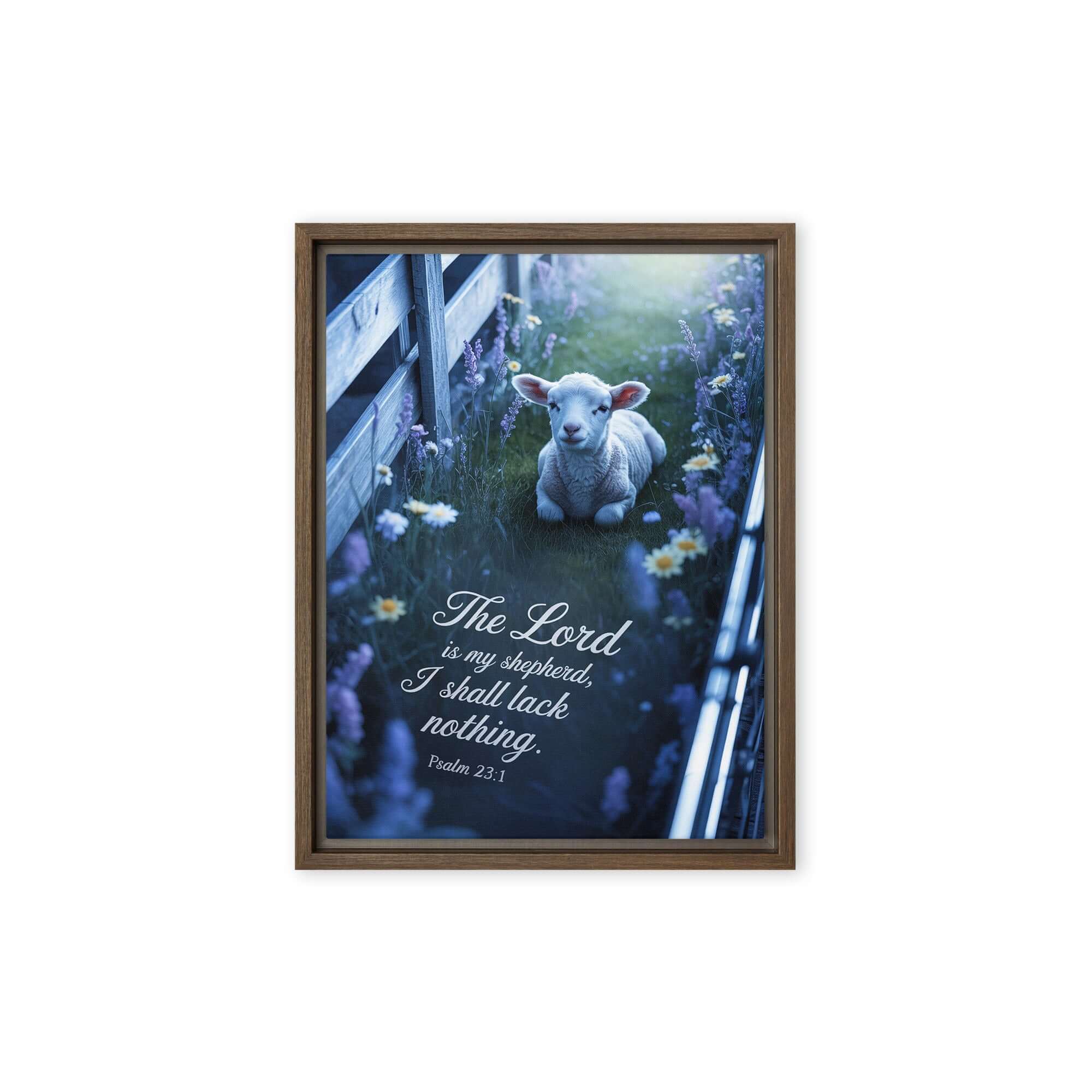 Psalm 23:1 Bible Verse, Shepherd Framed Canvas Brown 12″×16″
