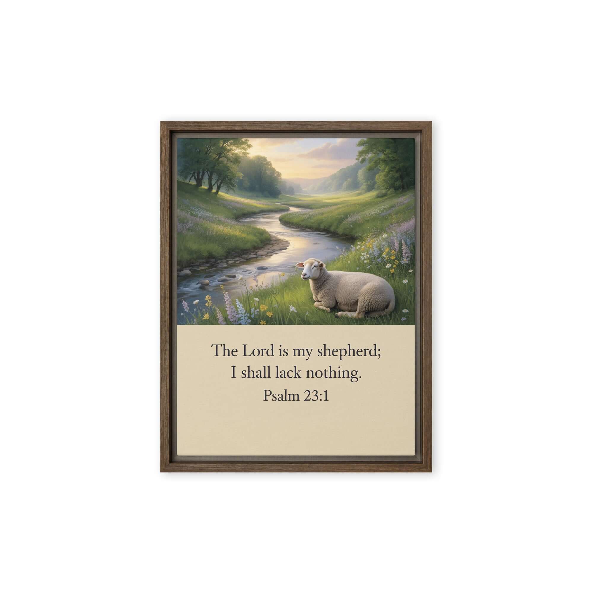 Psalm 23:1 Bible Verse, I shall Framed Canvas Brown 12″×16″