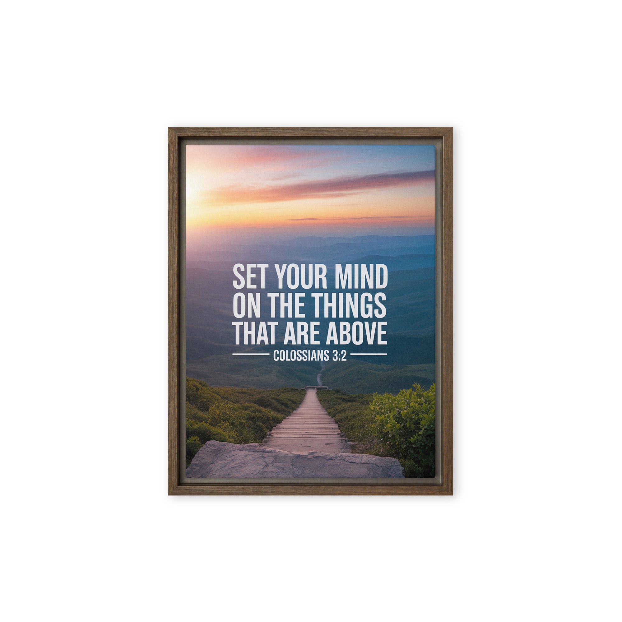Colossians 3:2 Bible Verse your mind Framed Canvas Brown 12″×16″
