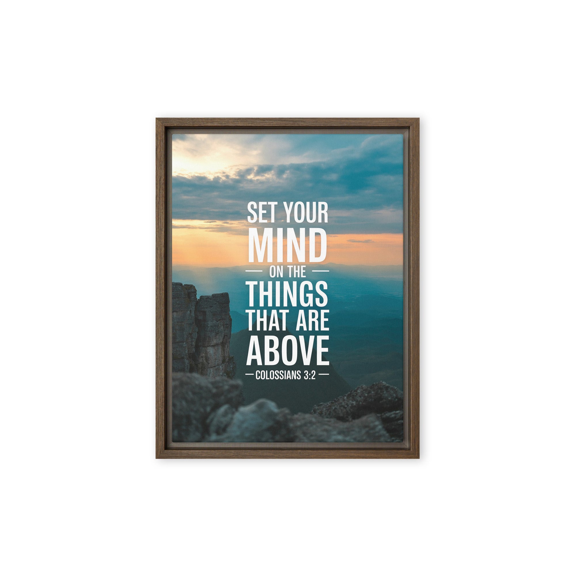 Colossians 3:2 Bible Verse on the Framed Canvas Brown 12″×16″