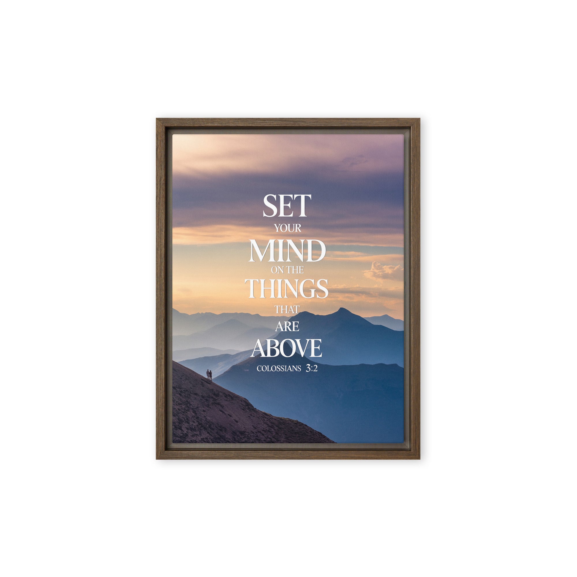 Colossians 3:2 Bible Verse things that Framed Canvas Brown 12″×16″