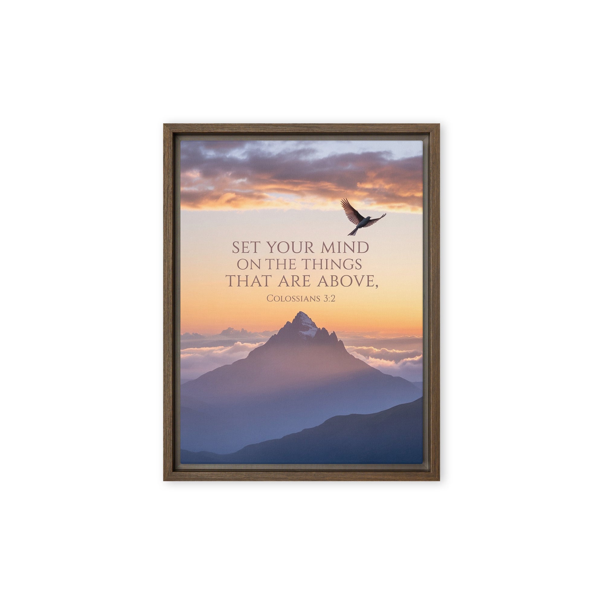 Colossians 3:2 Bible Verse are above Framed Canvas Brown 12″×16″
