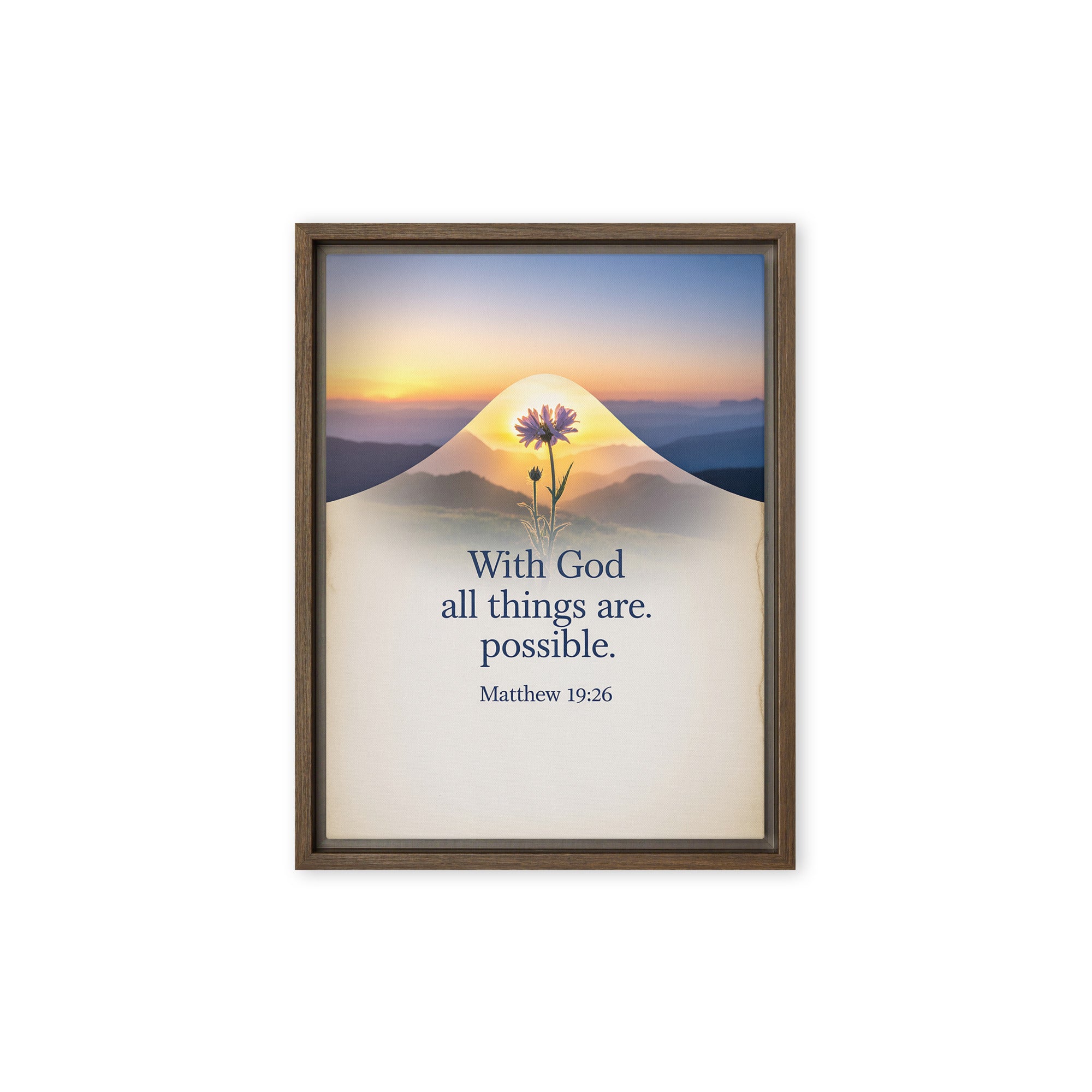 Matthew 19:26 Bible Verse at them Framed Canvas Brown 12″×16″