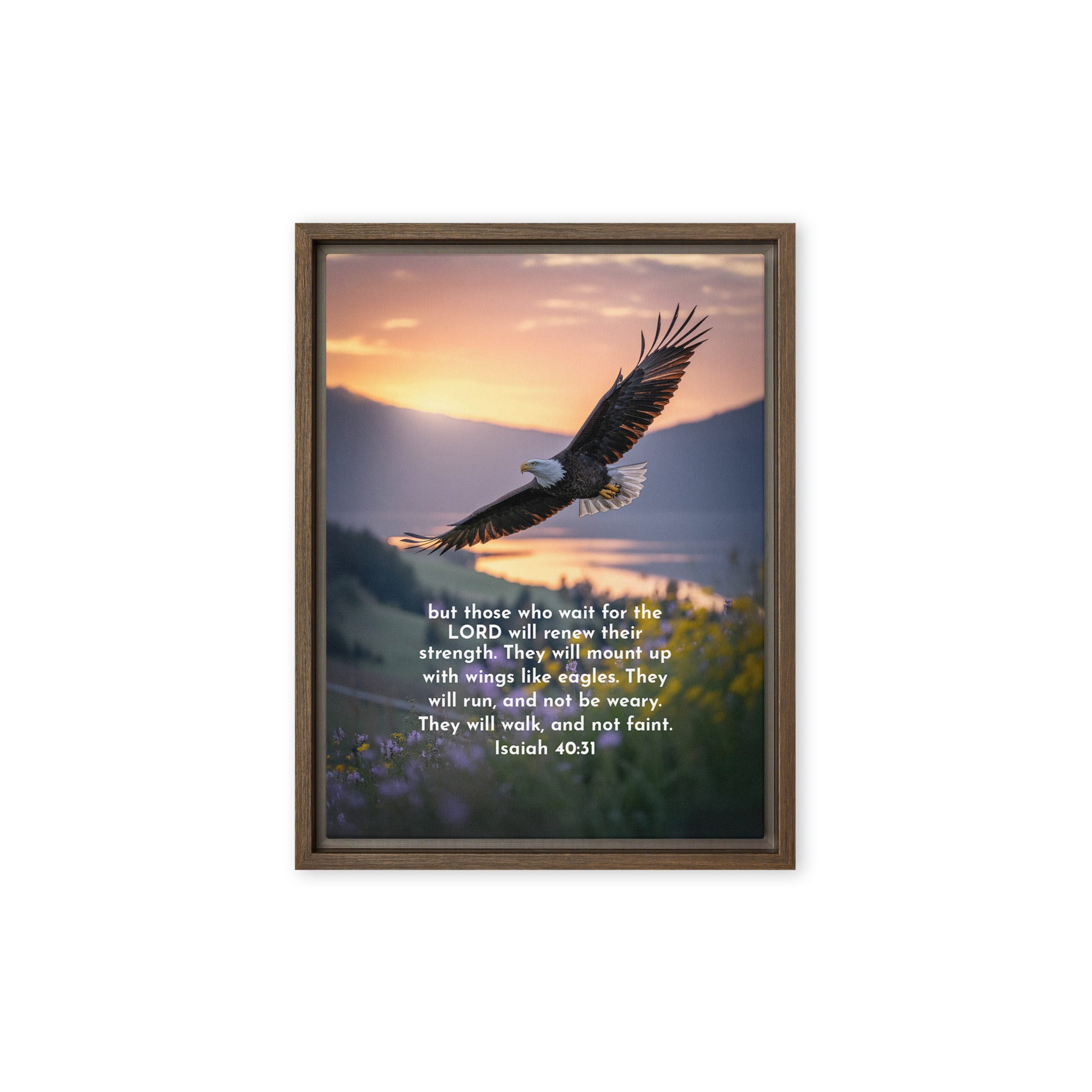 Isaiah 40:31 Bible Verse Renew Strength Framed Canvas Brown 12″×16″