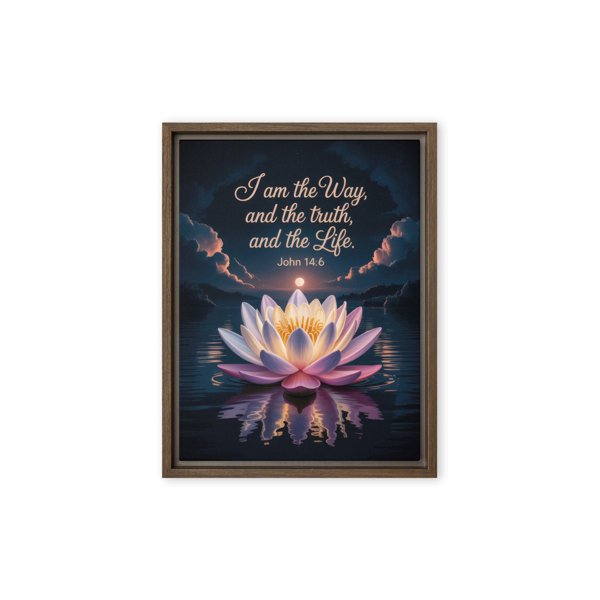 John 14:6 Bible Verse The Way Framed Canvas Brown 12″×16″