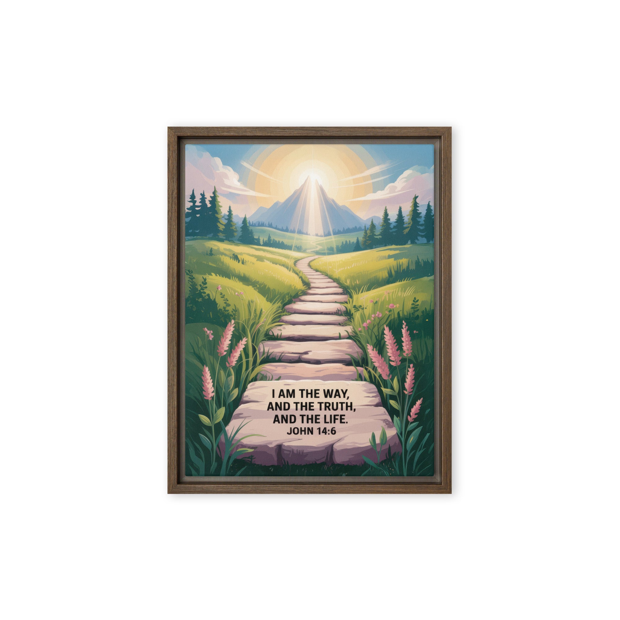 John 14:6 Bible Verse The Truth Framed Canvas Brown 12″×16″