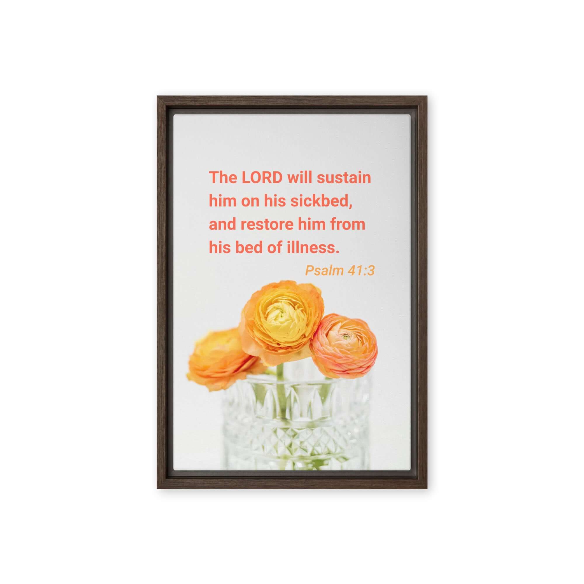 Psalm 41:3 Bible Verse, LORD will sustain Framed Canvas Print Wall Art Brown 12″×18″