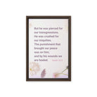 Isaiah 53:5 Bible Verse, by his wounds Framed Canvas Print Wall Art Brown 12″×18″