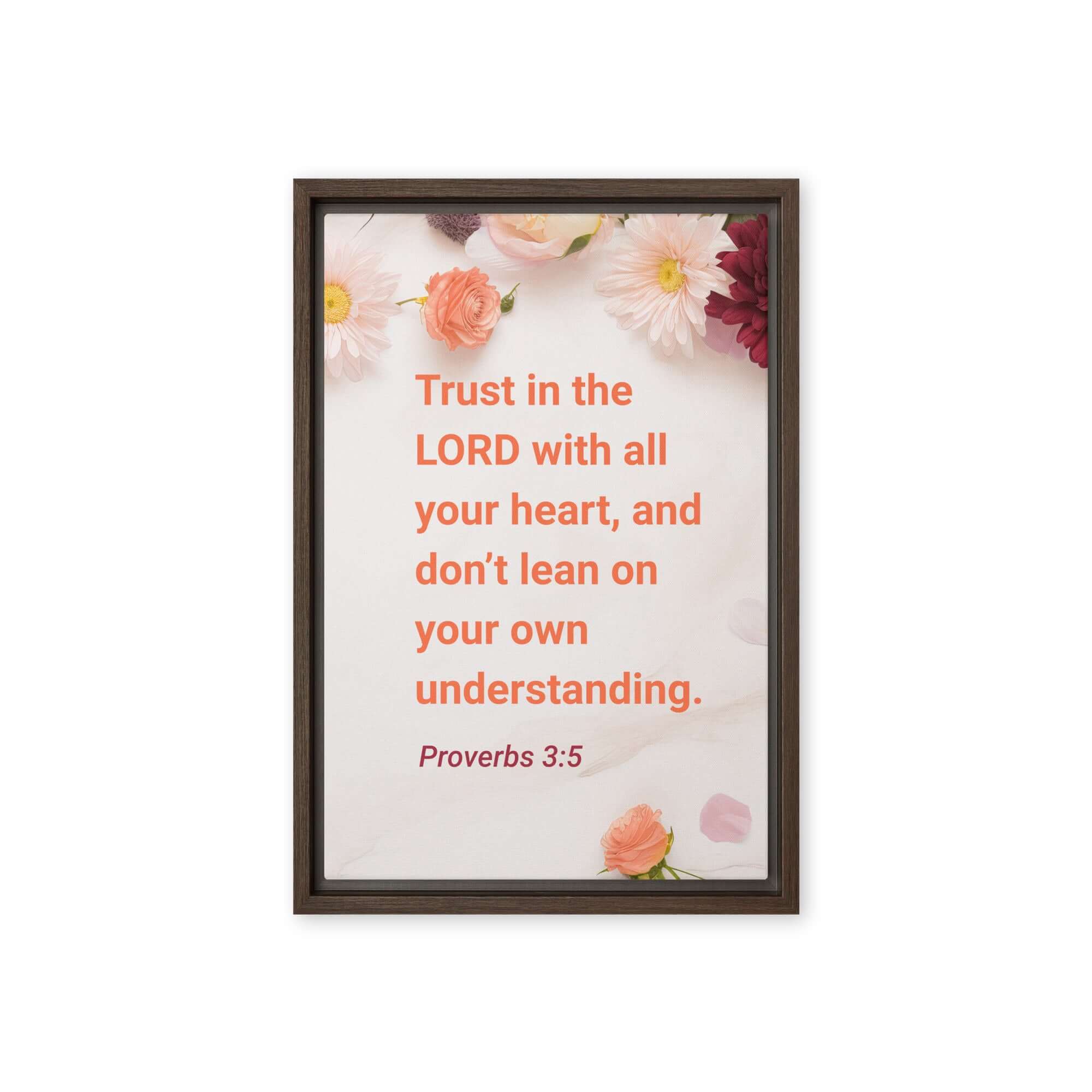 Proverbs 3:5 Bible Verse, Trust in the LORD Framed Canvas Print Wall Art Brown 12″×18″