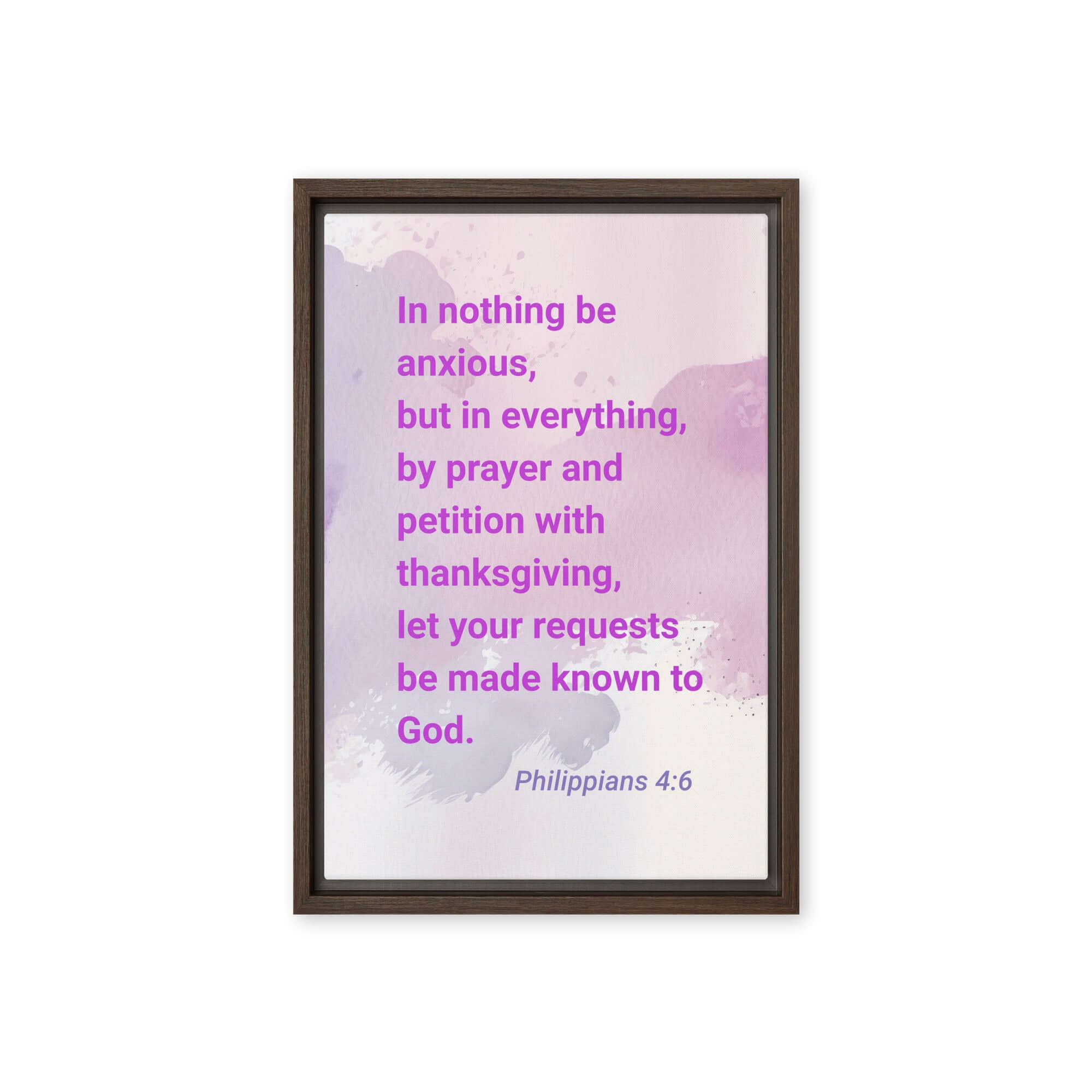 Philippians 4:6 Bible Verse, Prayer and Petition Framed Canvas Print Wall Art Brown 12″×18″