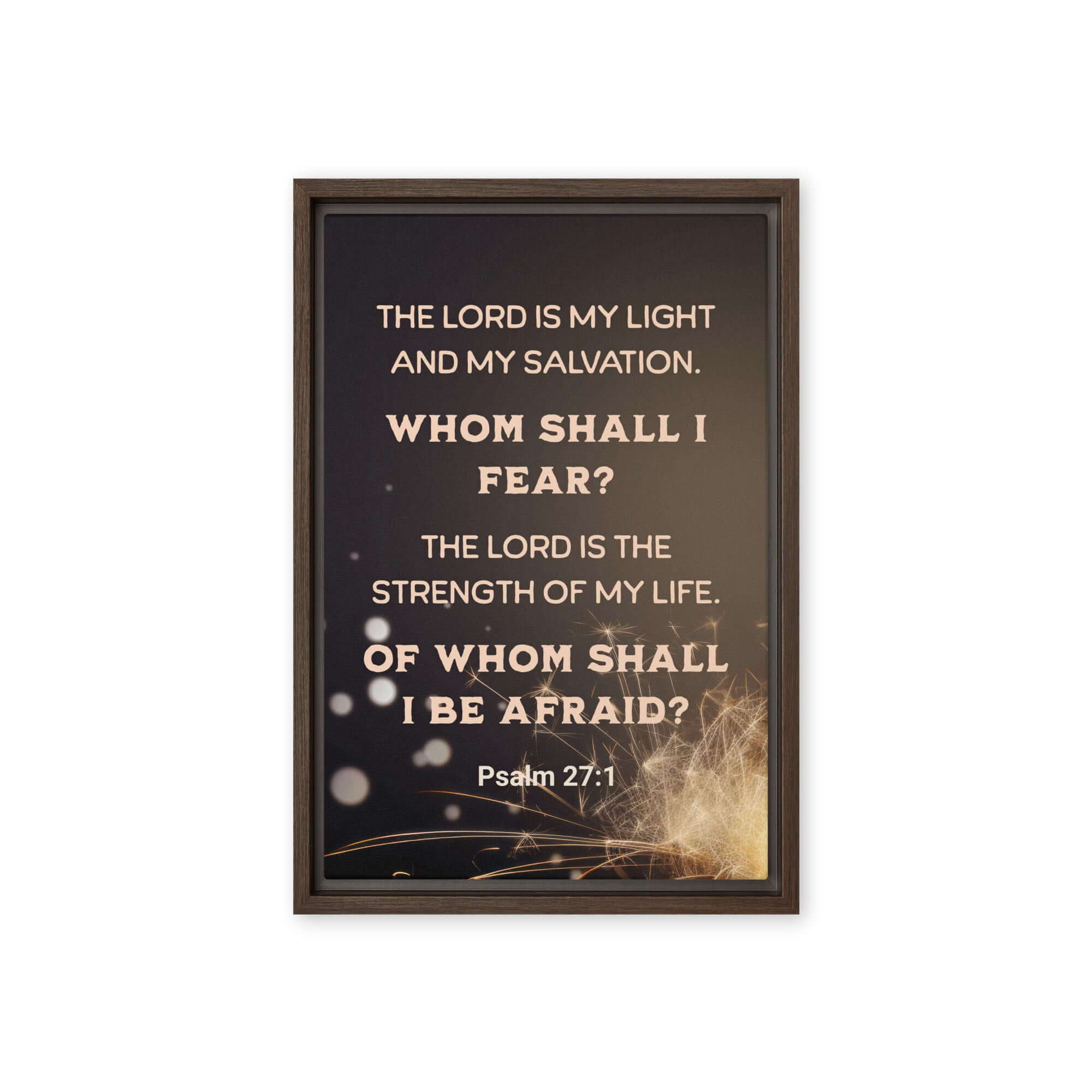 Psalm 27:1 Bible Verse, The LORD is My Light Framed Canvas Print Wall Art Brown 12″×18″