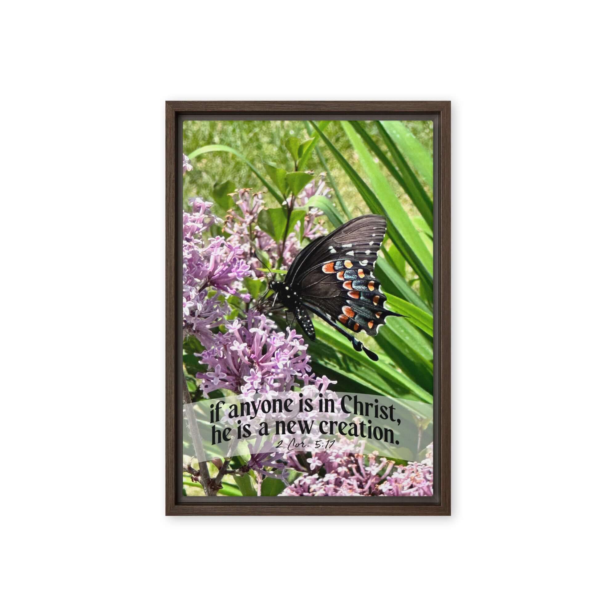 2 Corinthians 5:17 Bible Verse, Butterfly Framed Canvas Print Wall Art Brown 12″×18″