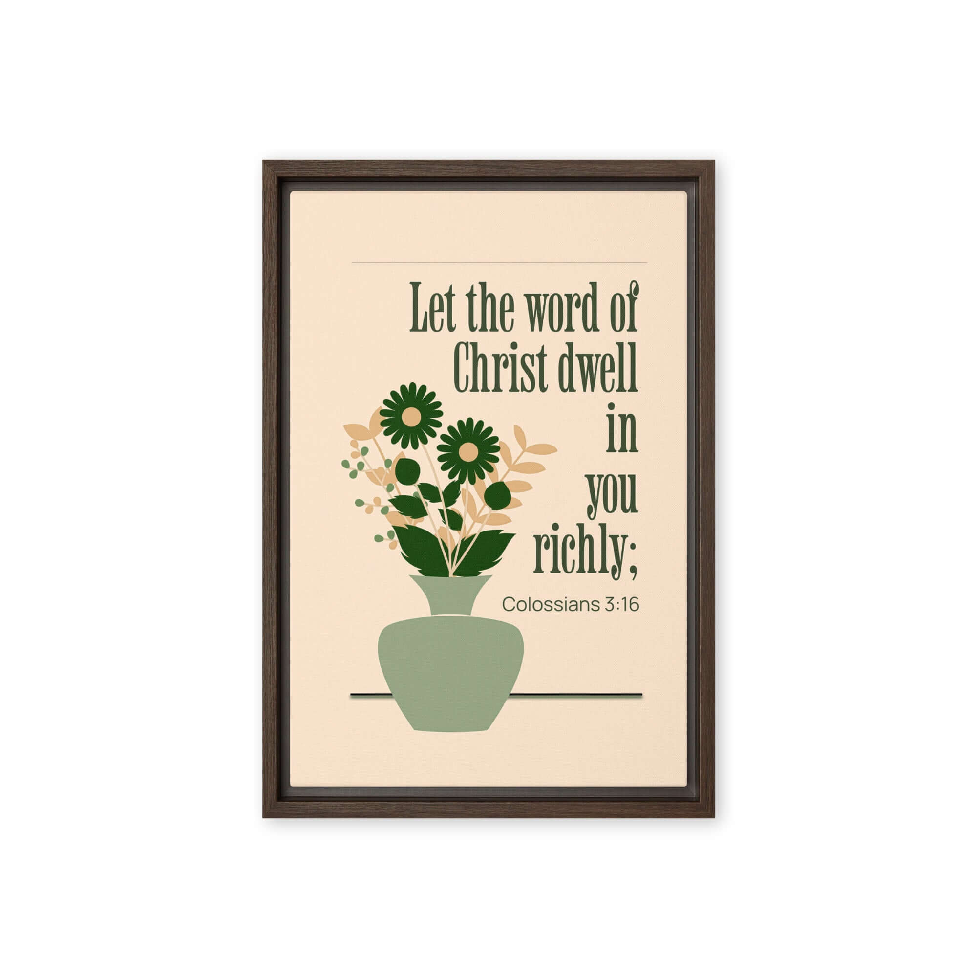 Colossians 3:16 Bible Verse, word of Christ Framed Canvas Print Wall Art Brown 12″×18″