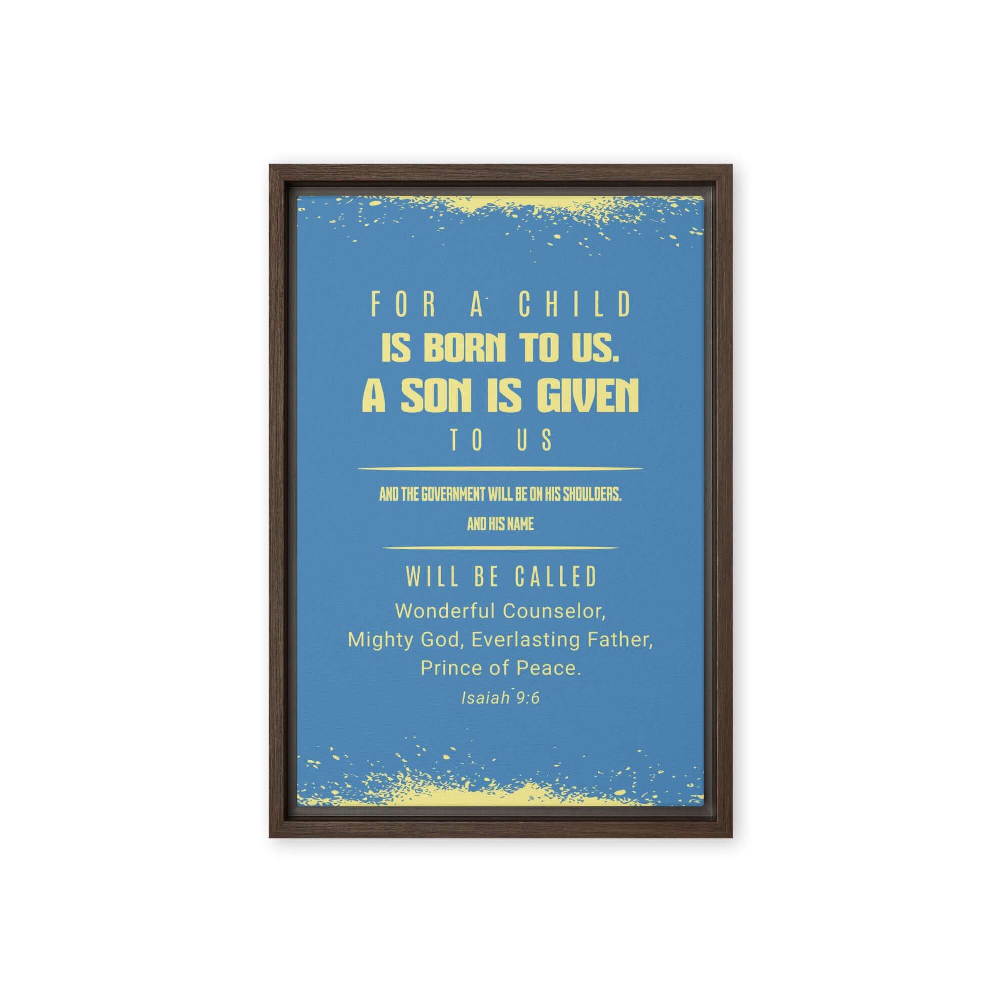 Isaiah 9:6 Bible Verse, Mighty God Framed Canvas Print Wall Art Brown 12″×18″