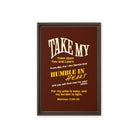 Matthew 11:29-30 Bible Verse, learn from me Framed Canvas Print Wall Art Brown 12″×18″