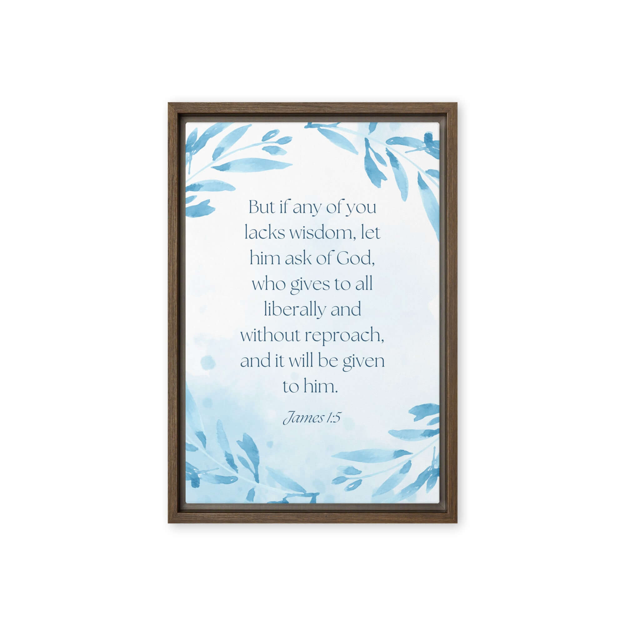 James 1:5 Bible Verse, lacks wisdom Framed Canvas Print Wall Art Brown 12″×18″