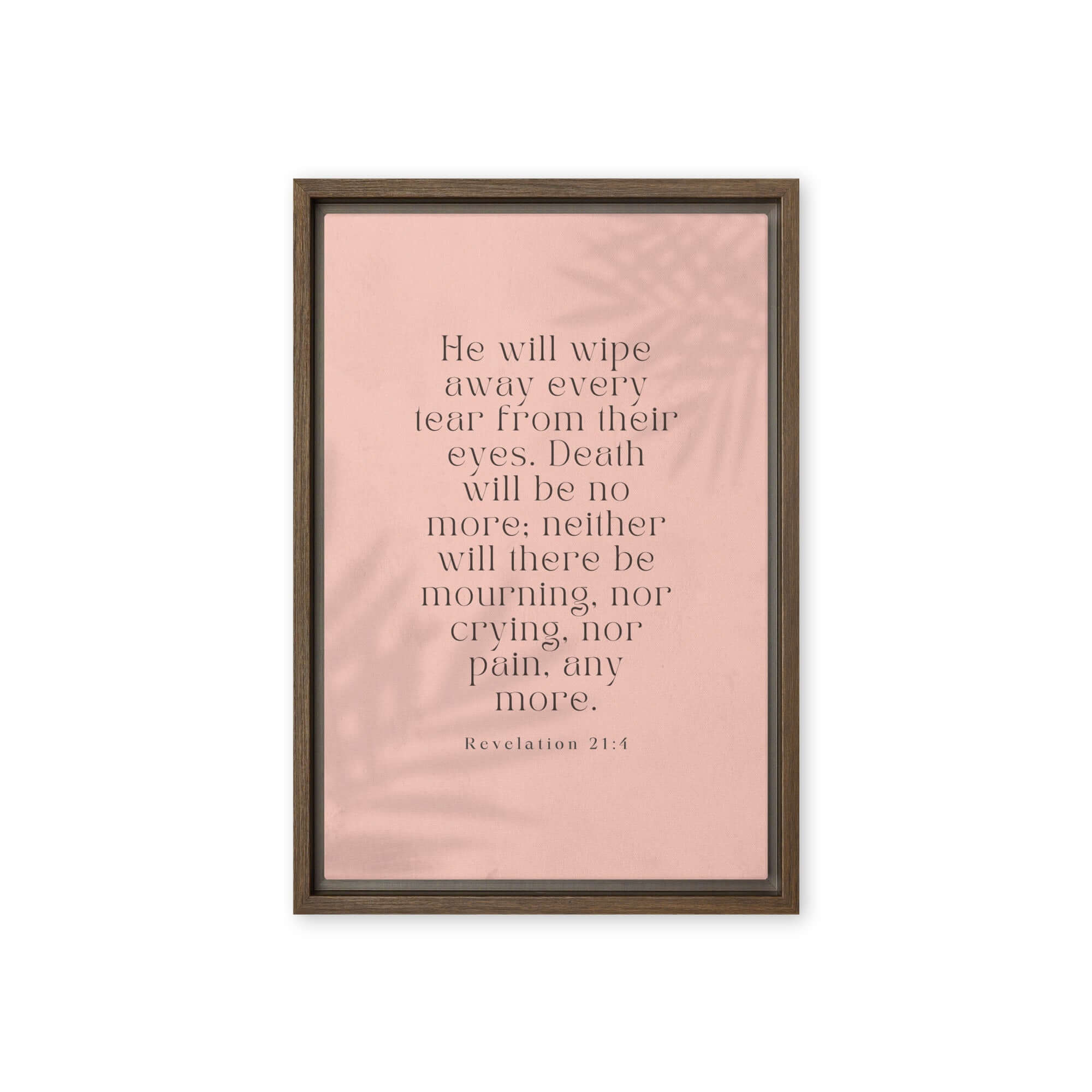 Revelation 21:4 Bible Verse, their eyes Framed Canvas Print Wall Art Brown 12″×18″