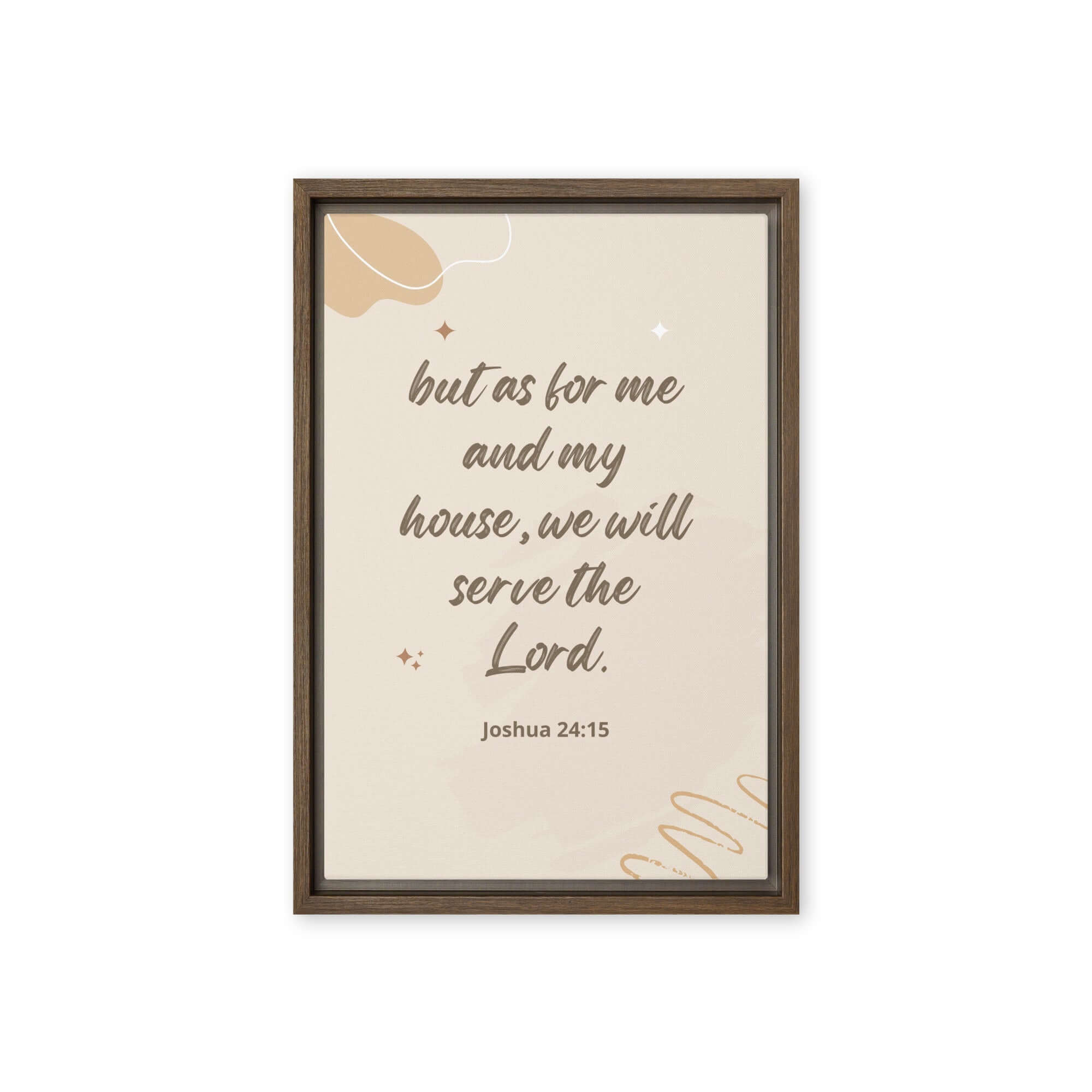 Joshua 24:15 Bible Verse, will serve Framed Canvas Print Wall Art Brown 12″×18″