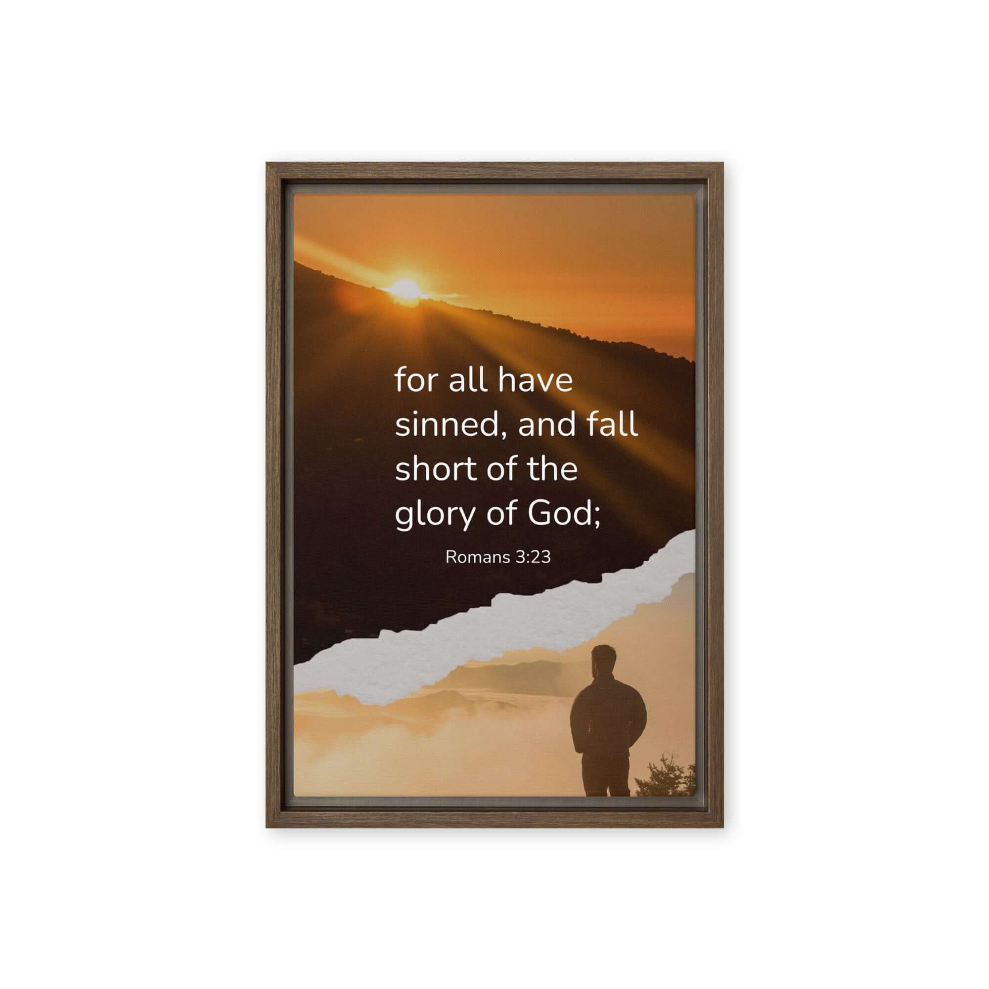 Romans 3:23 Bible Verse, of God Framed Canvas Print Wall Art Brown 12″×18″