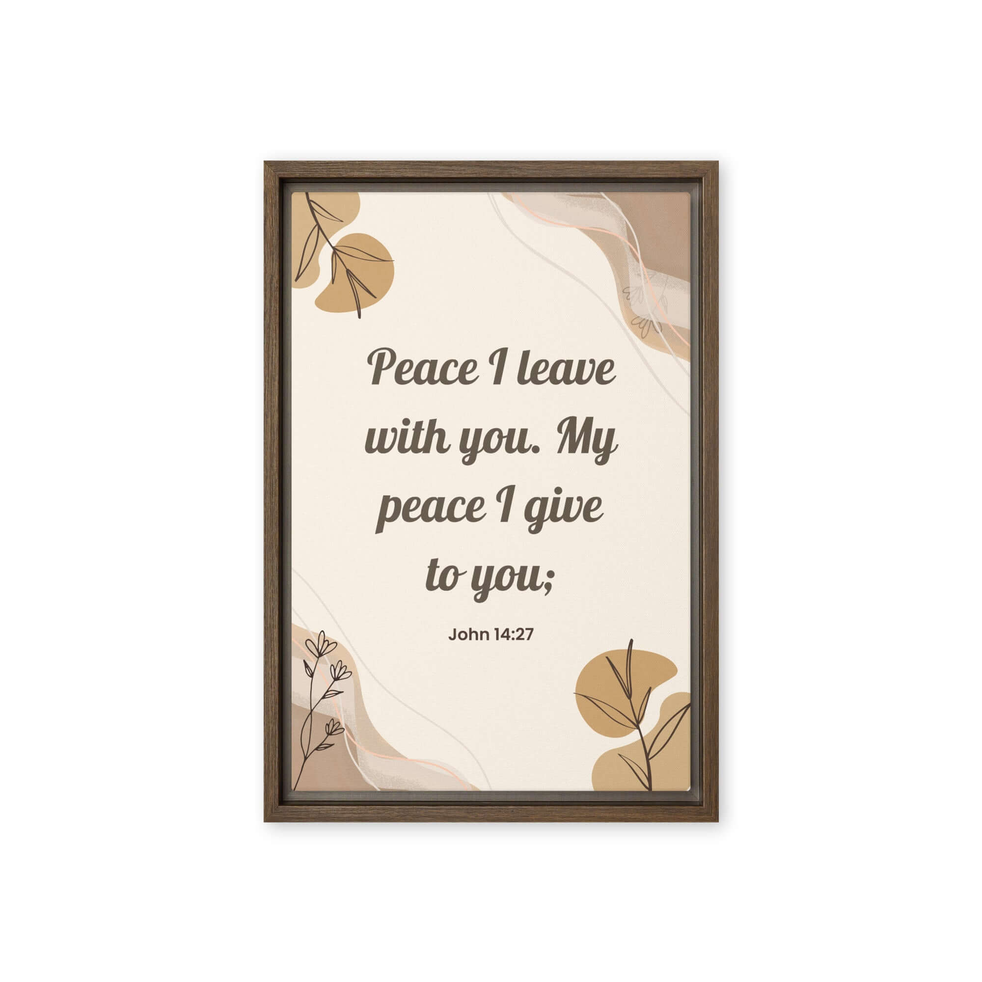 John 14:27 Bible Verse, Peace I Framed Canvas Print Wall Art Brown 12″×18″