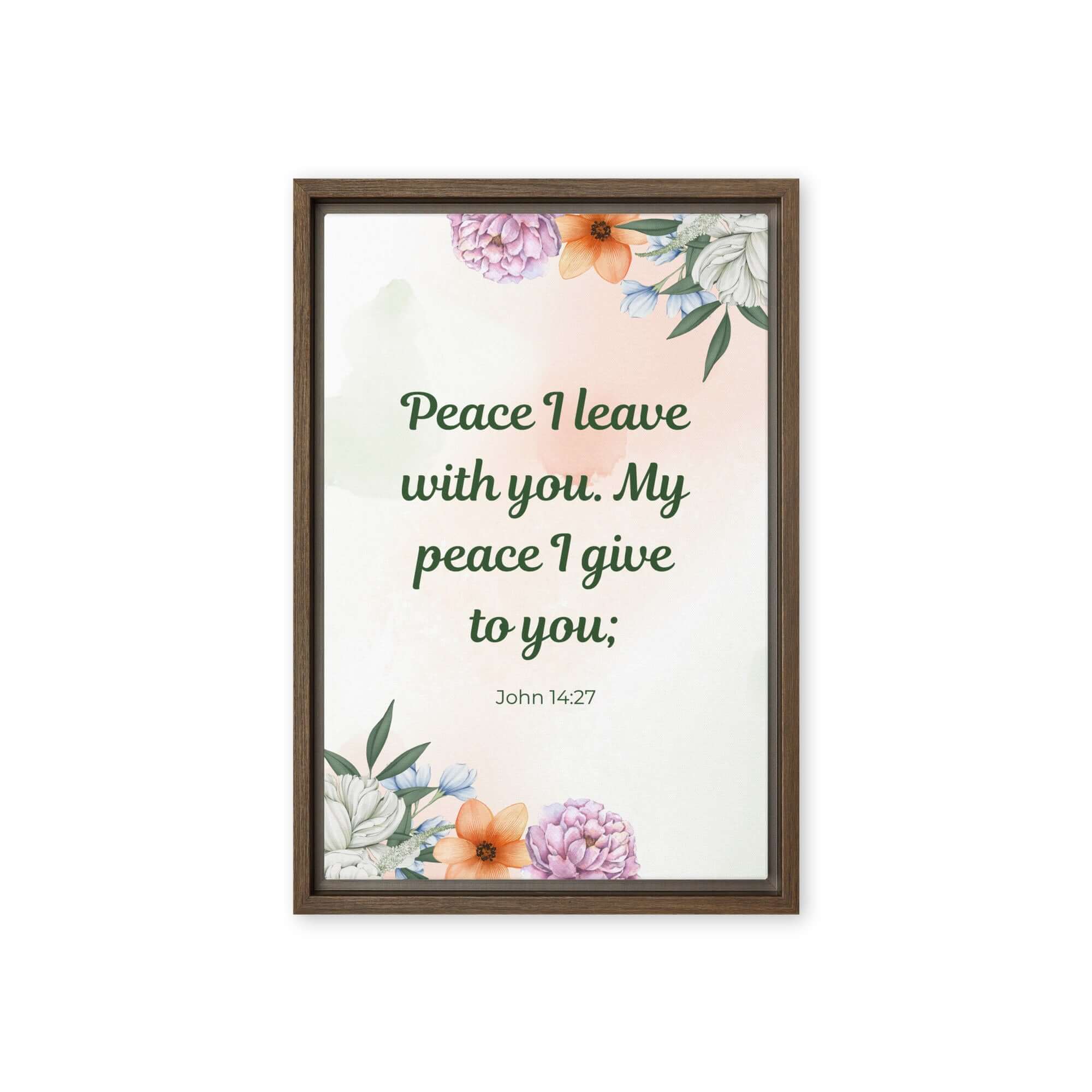 John 14:27 Bible Verse, with you Framed Canvas Print Wall Art Brown 12″×18″
