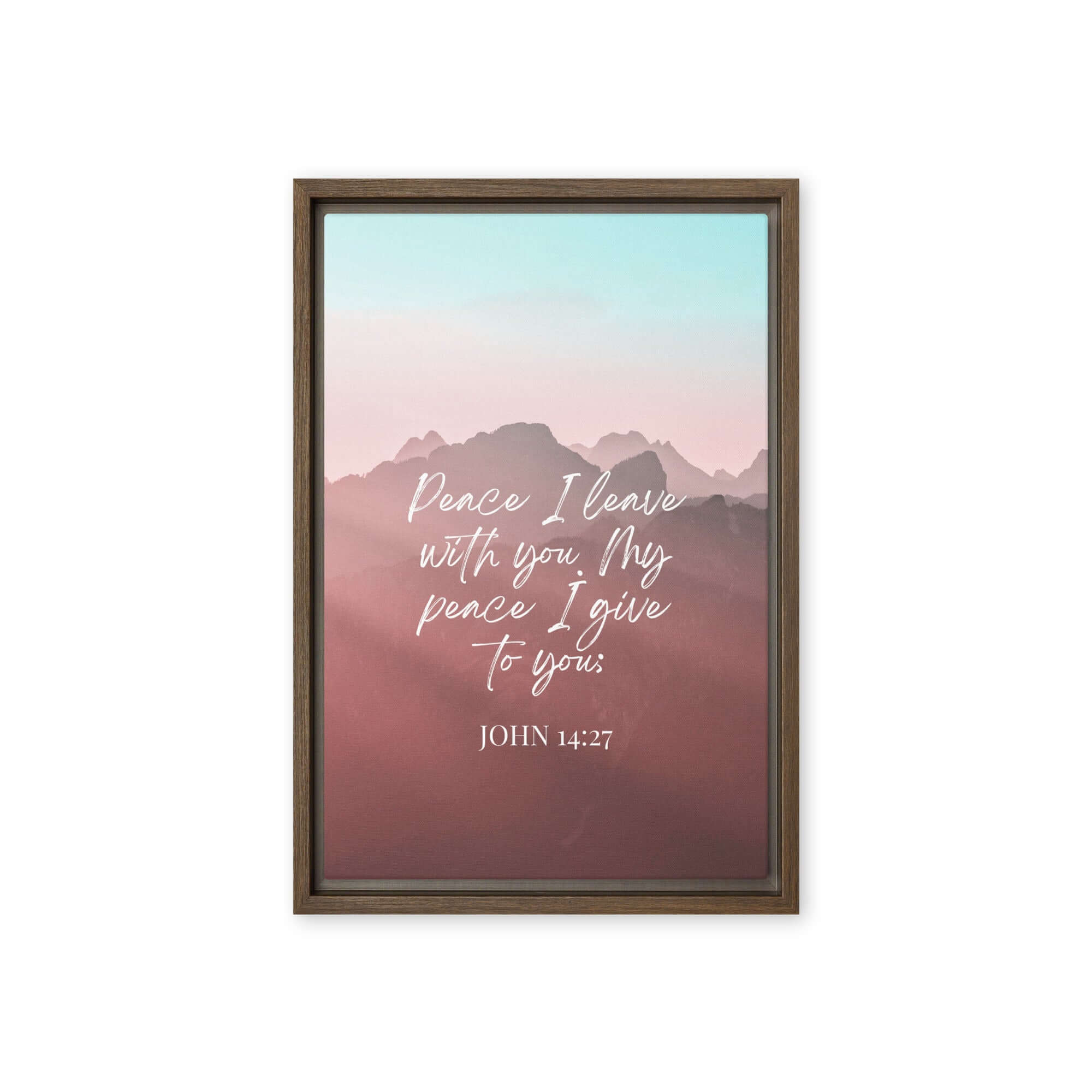 John 14:27 Bible Verse, I give you Framed Canvas Print Wall Art Brown 12″×18″