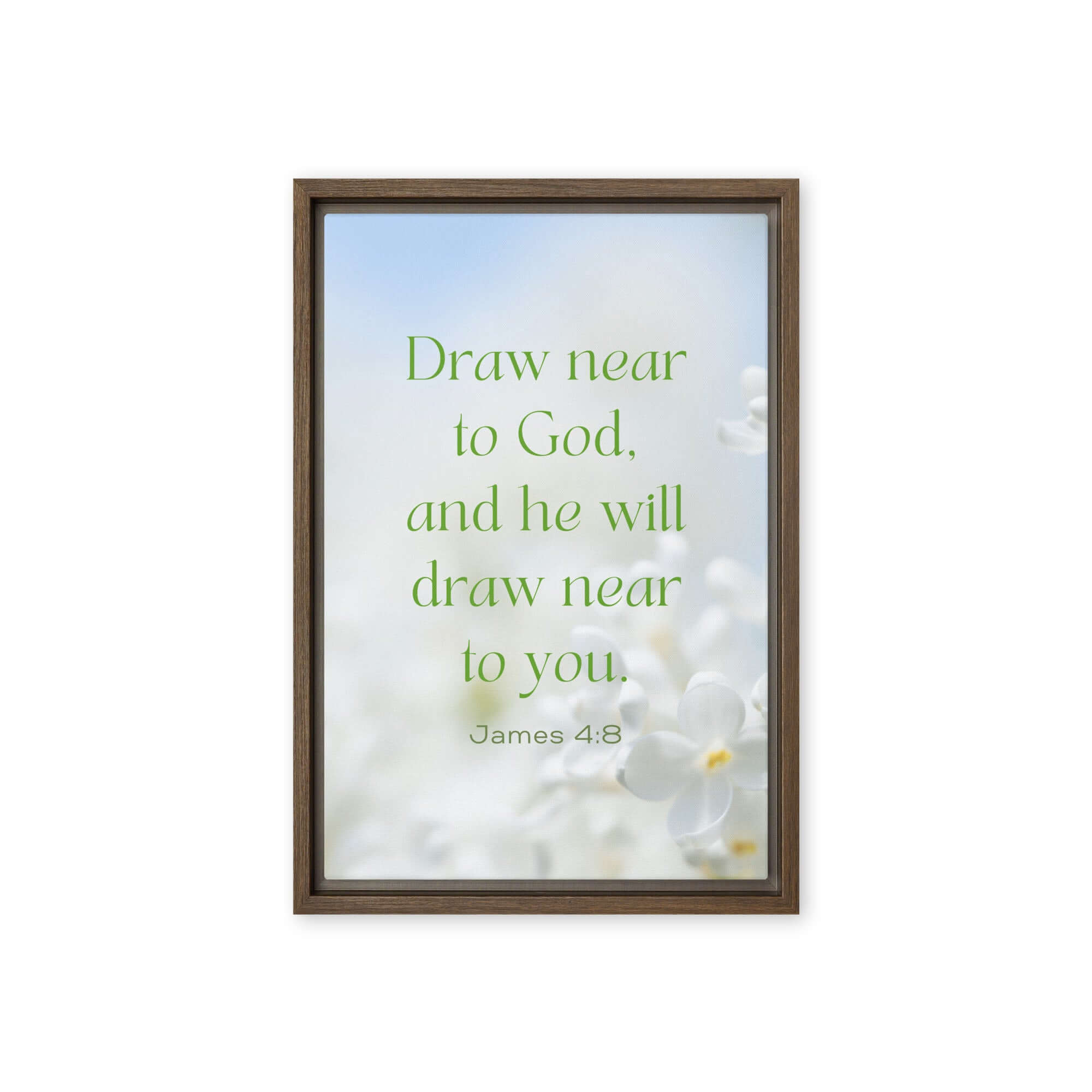 James 4:8 Bible Verse, Draw near Framed Canvas Print Wall Art Brown 12″×18″