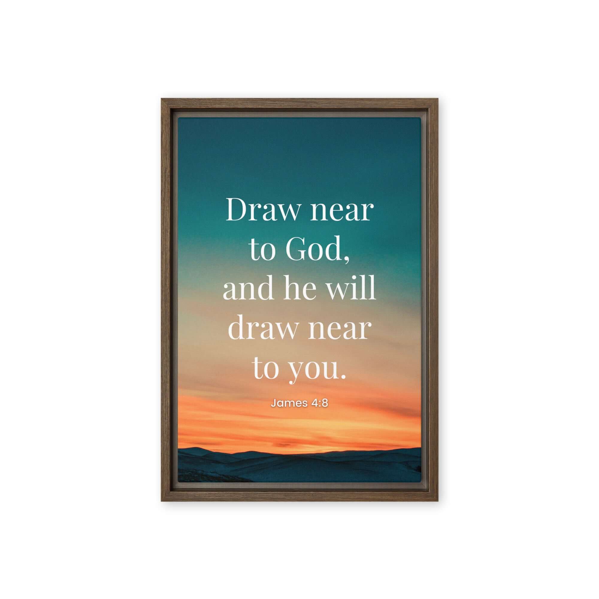 James 4:8 Bible Verse, near to God Framed Canvas Print Wall Art Brown 12″×18″