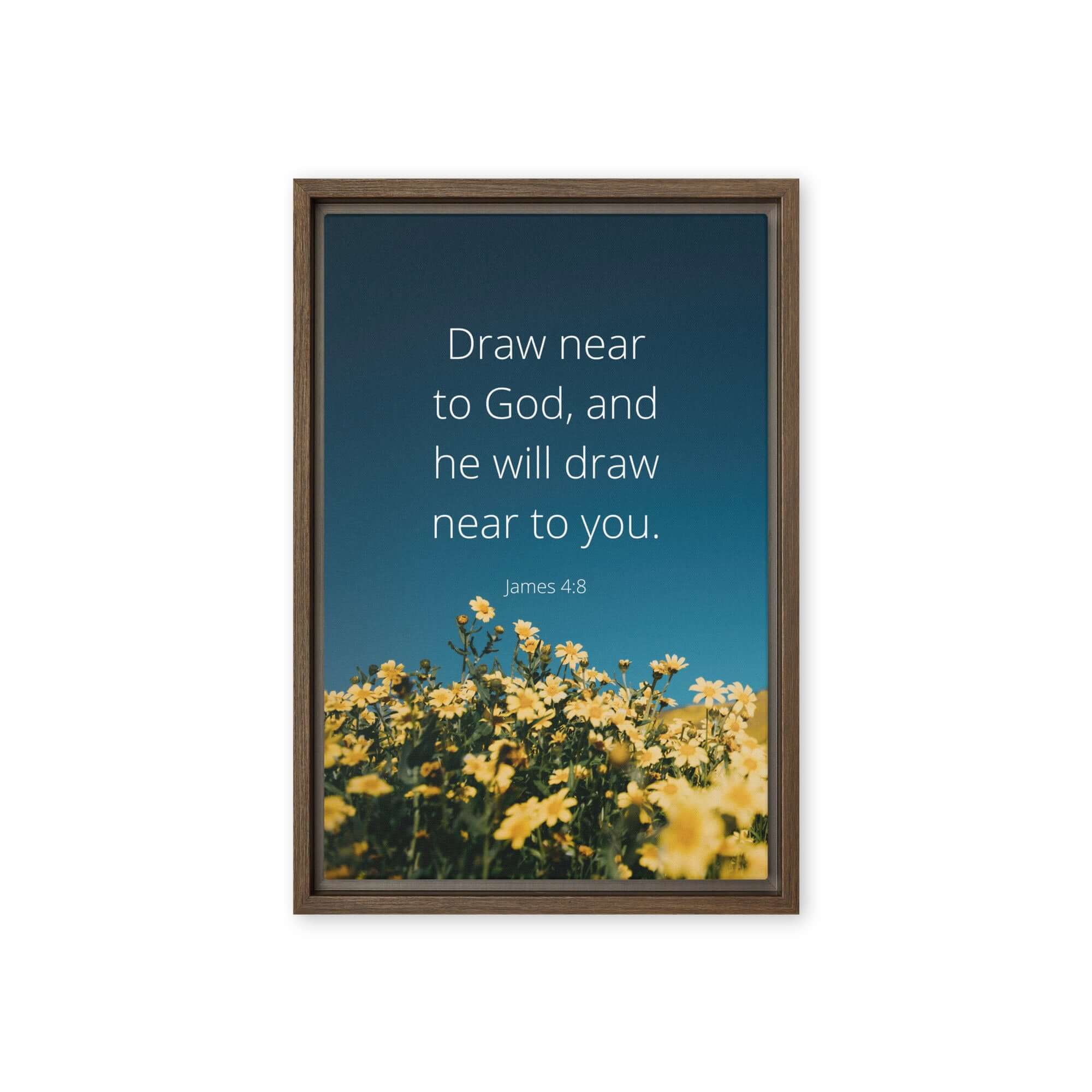 James 4:8 Bible Verse, near to you Framed Canvas Print Wall Art Brown 12″×18″