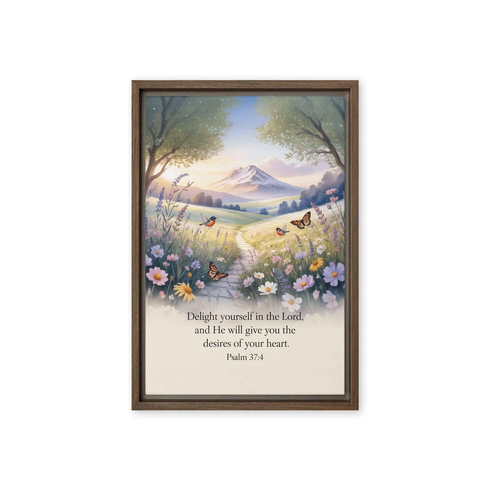 Psalm 37:4 Bible Verse, Delight Framed Canvas Brown 12″×18″