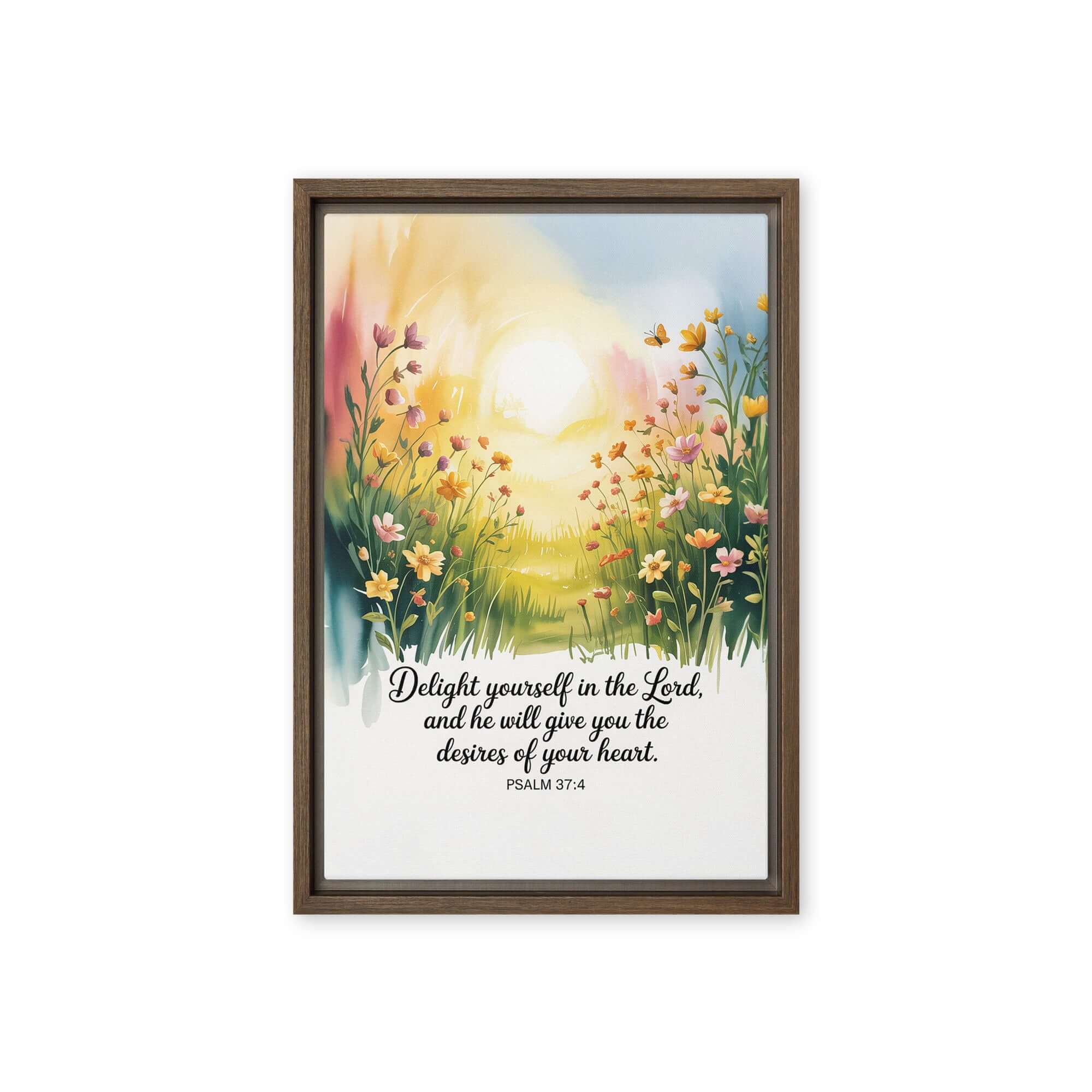 Psalm 37:4 Bible Verse, will give Framed Canvas Brown 12″×18″
