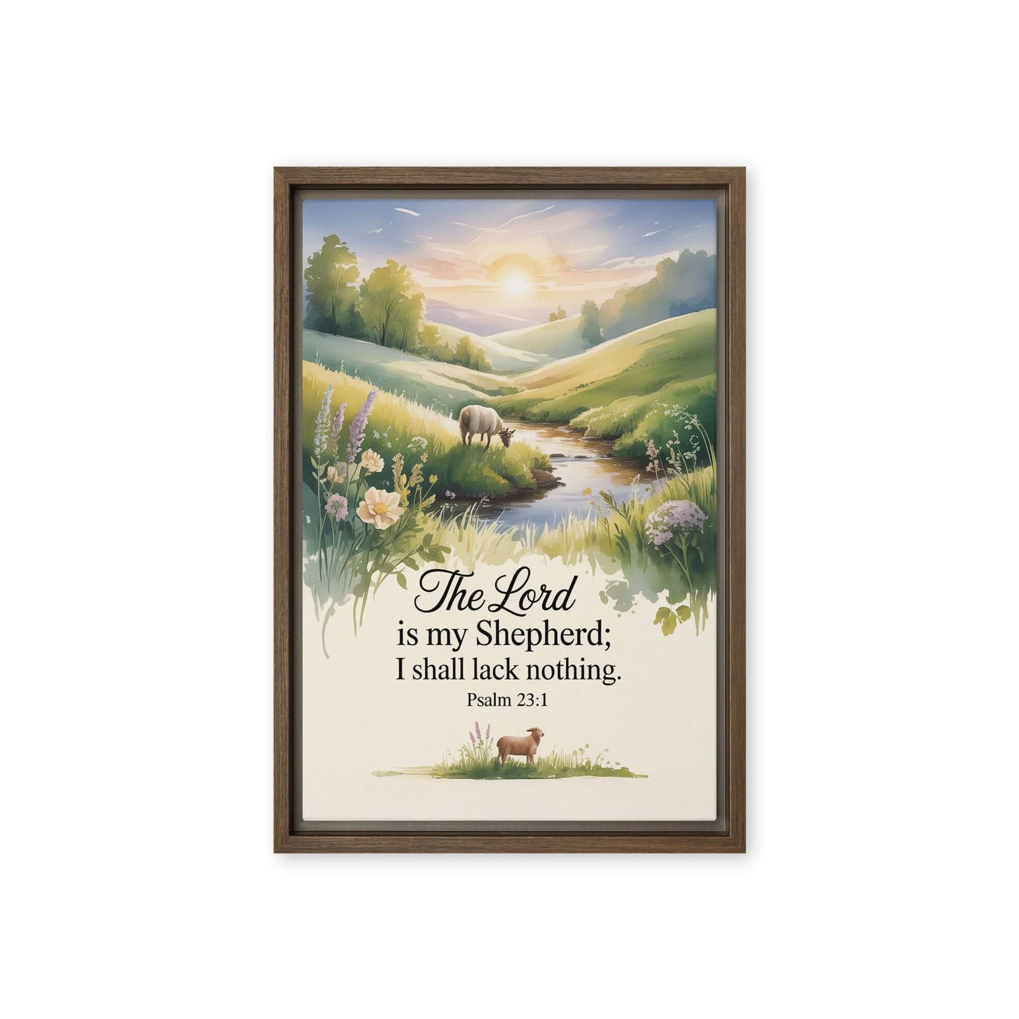 Psalm 23:1 Bible Verse, Lord Framed Canvas Brown 12″×18″