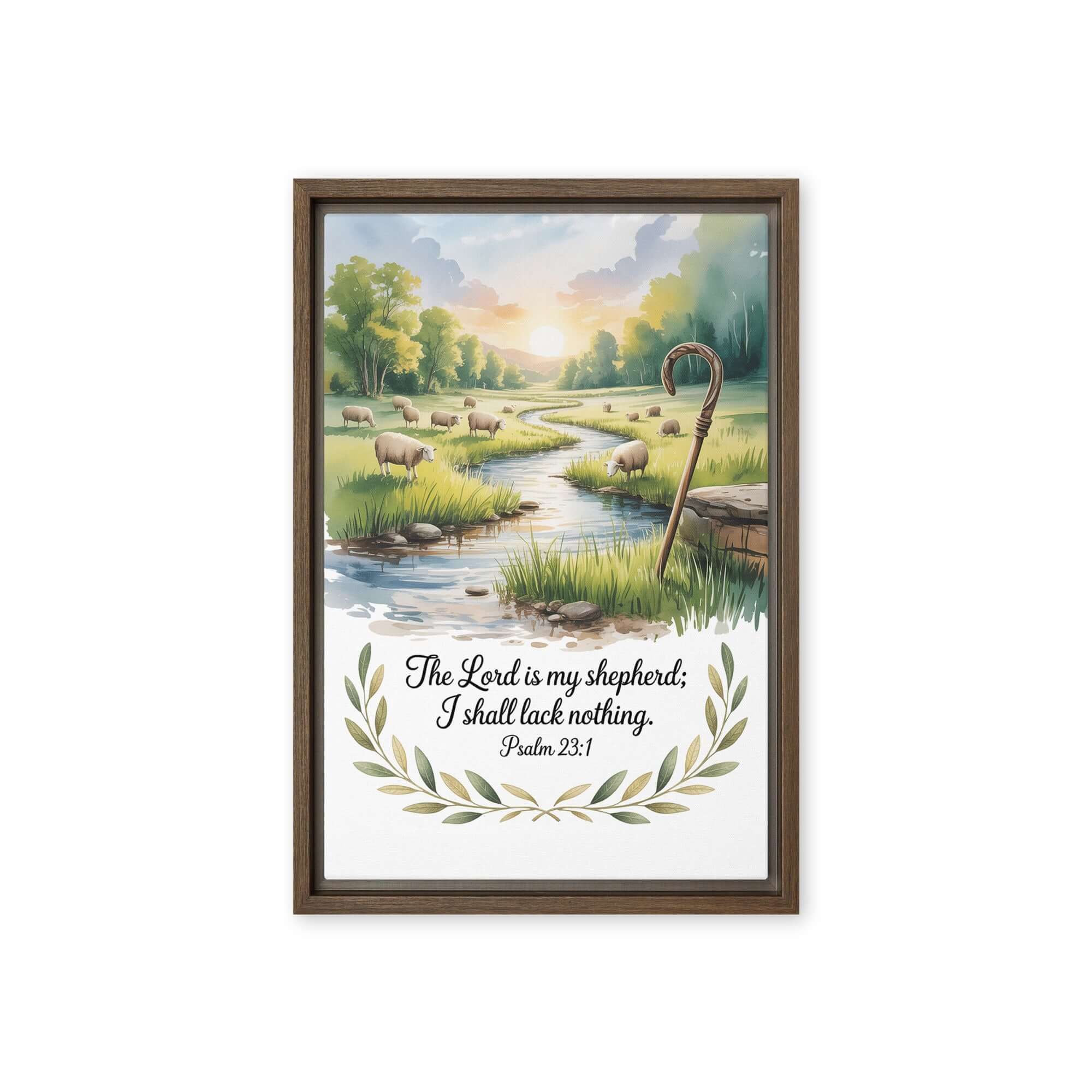 Psalm 23:1 Bible Verse, is my Framed Canvas Brown 12″×18″