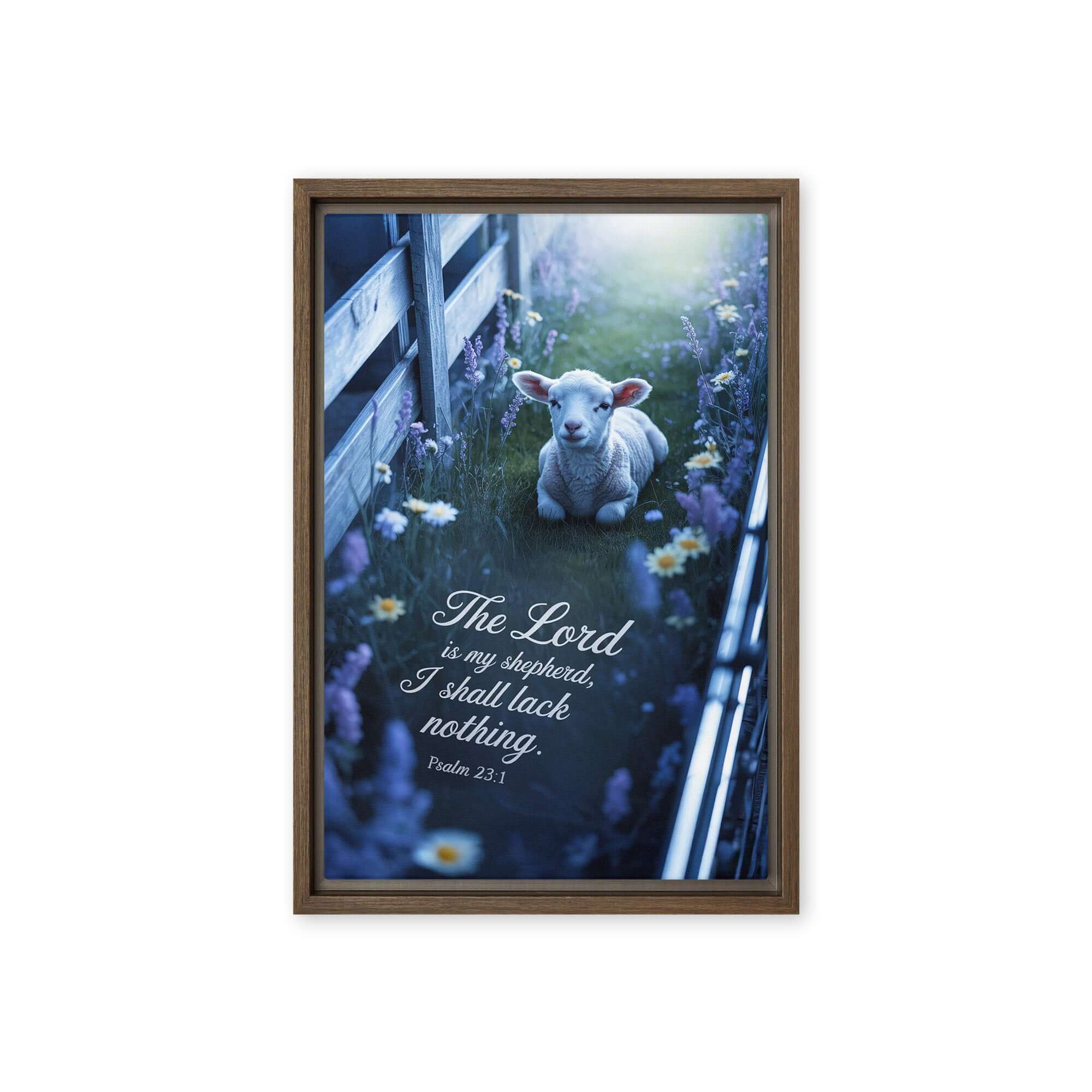 Psalm 23:1 Bible Verse, Shepherd Framed Canvas Brown 12″×18″