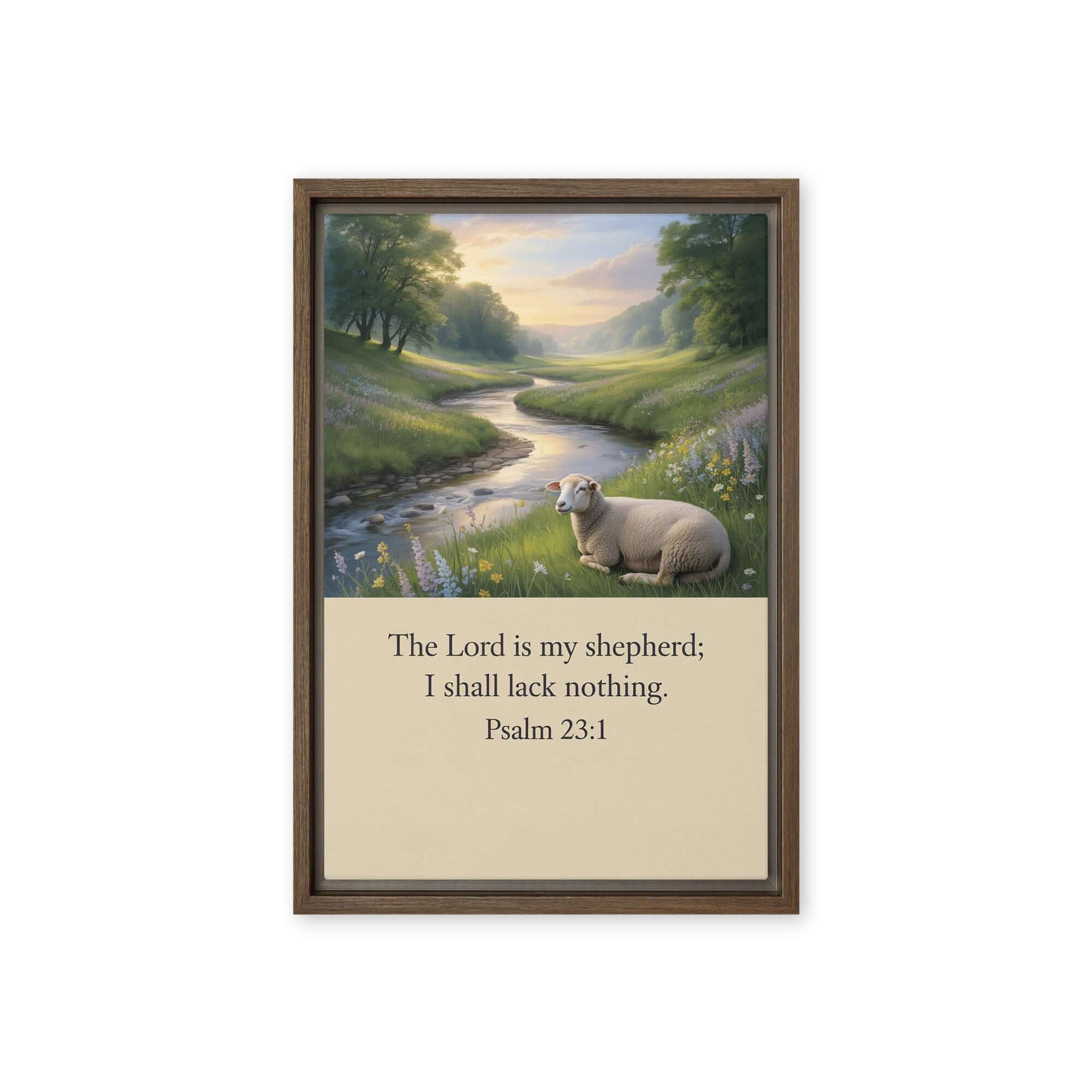 Psalm 23:1 Bible Verse, I shall Framed Canvas Brown 12″×18″