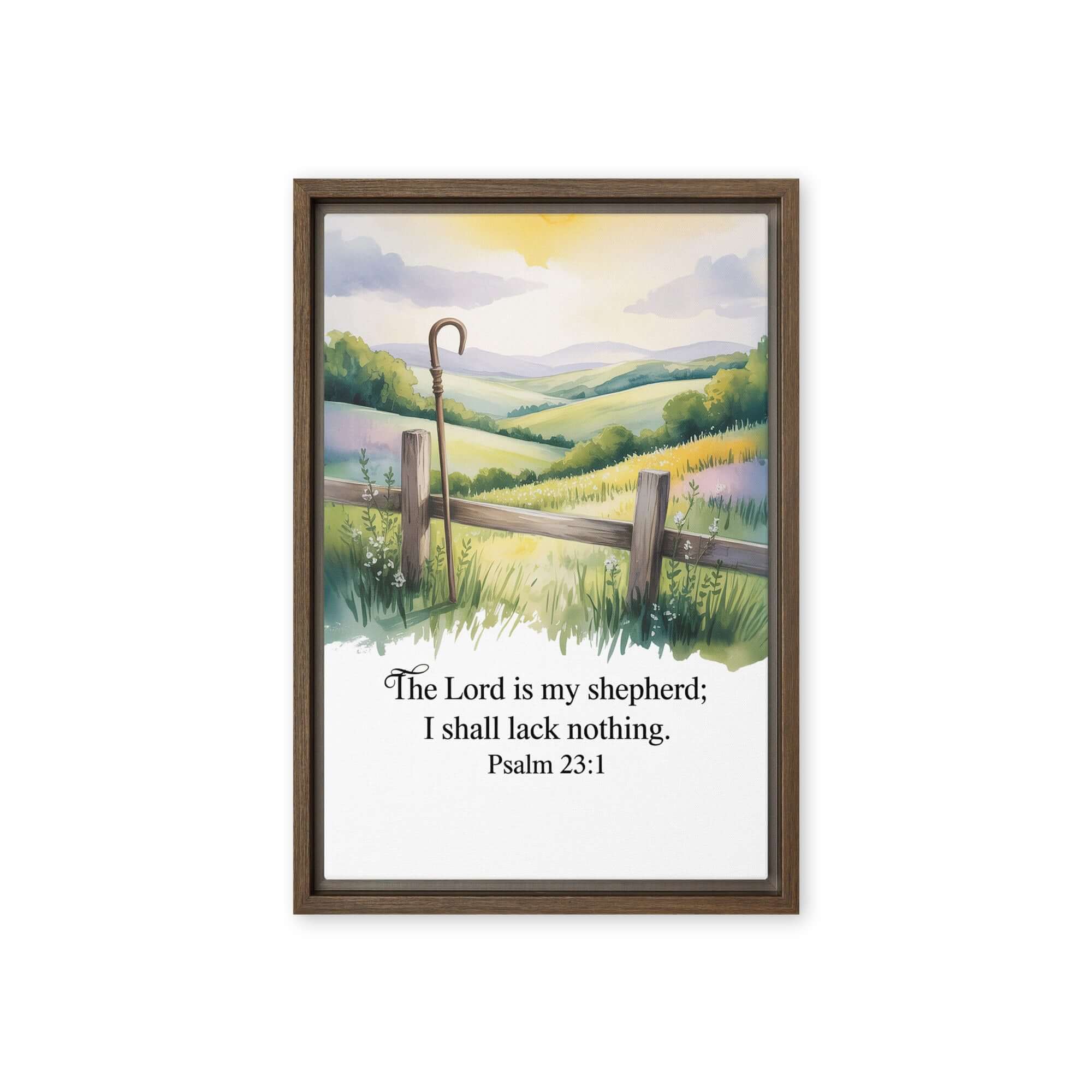 Psalm 23:1 Bible Verse, Lack Framed Canvas Brown 12″×18″