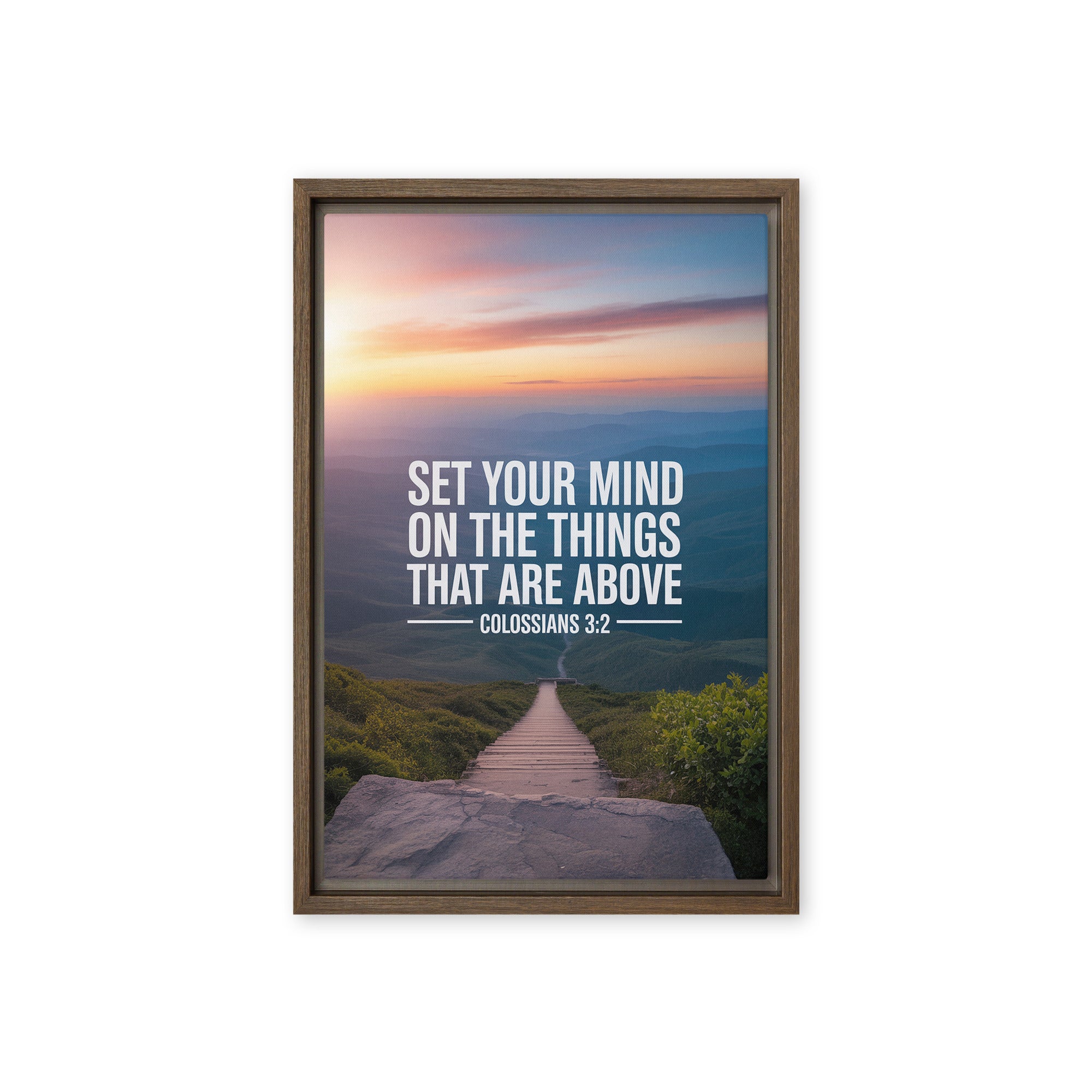Colossians 3:2 Bible Verse your mind Framed Canvas Brown 12″×18″