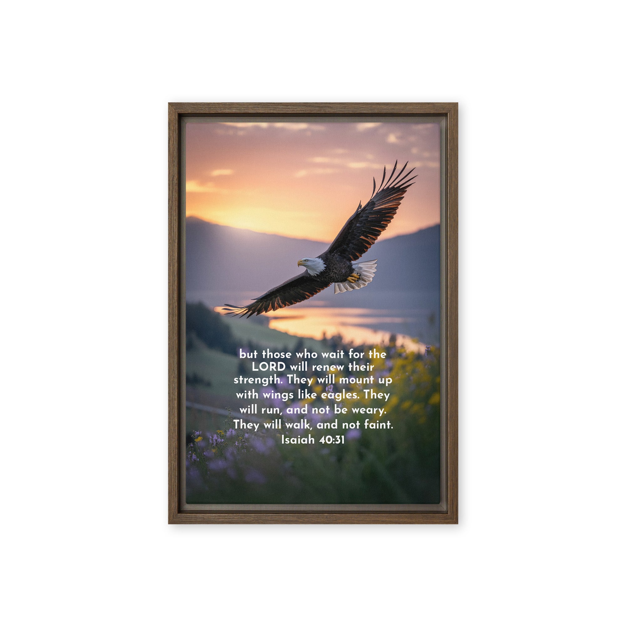 Isaiah 40:31 Bible Verse Renew Strength Framed Canvas Brown 12″×18″