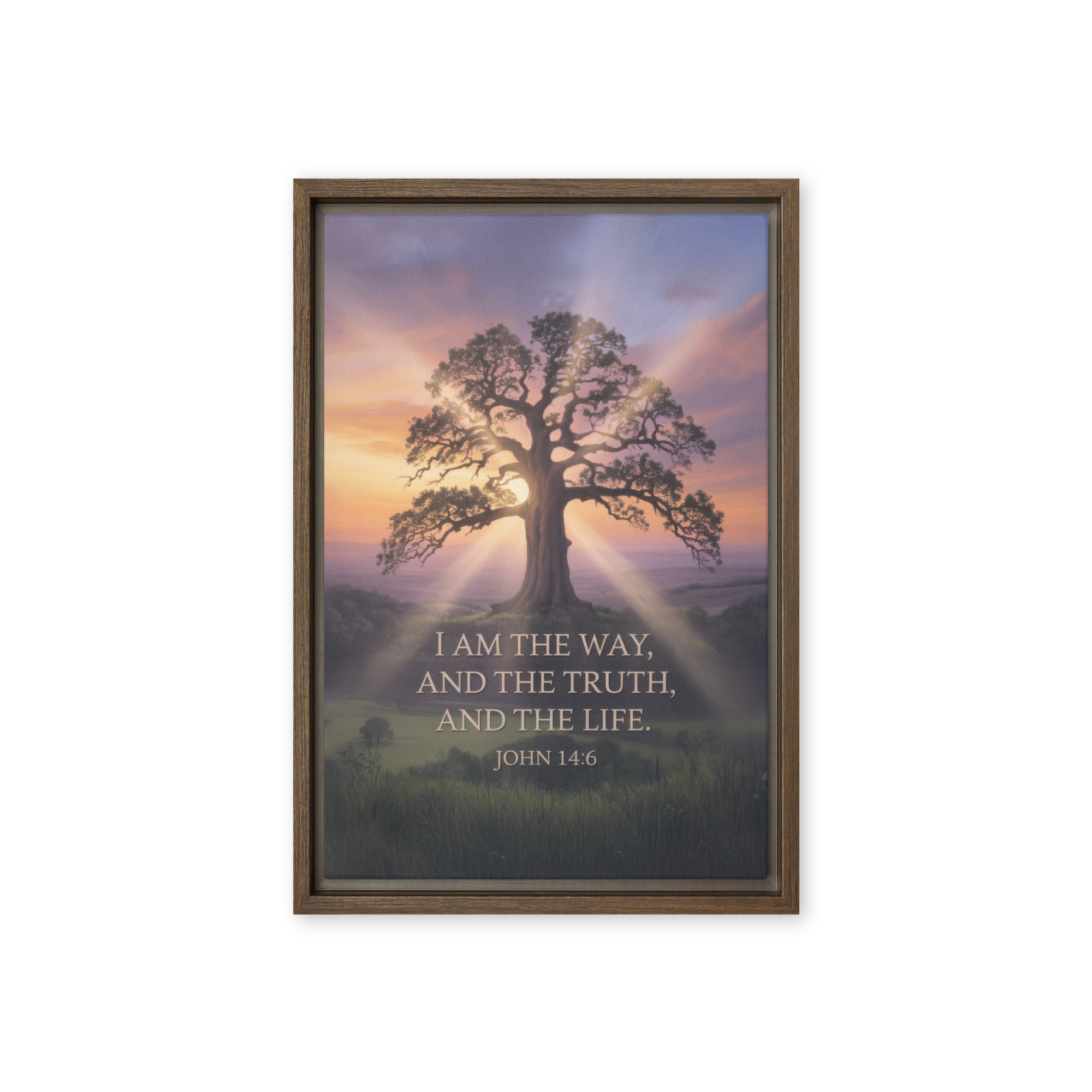 John 14:6 Bible Verse Jesus said Framed Canvas Brown 12″×18″