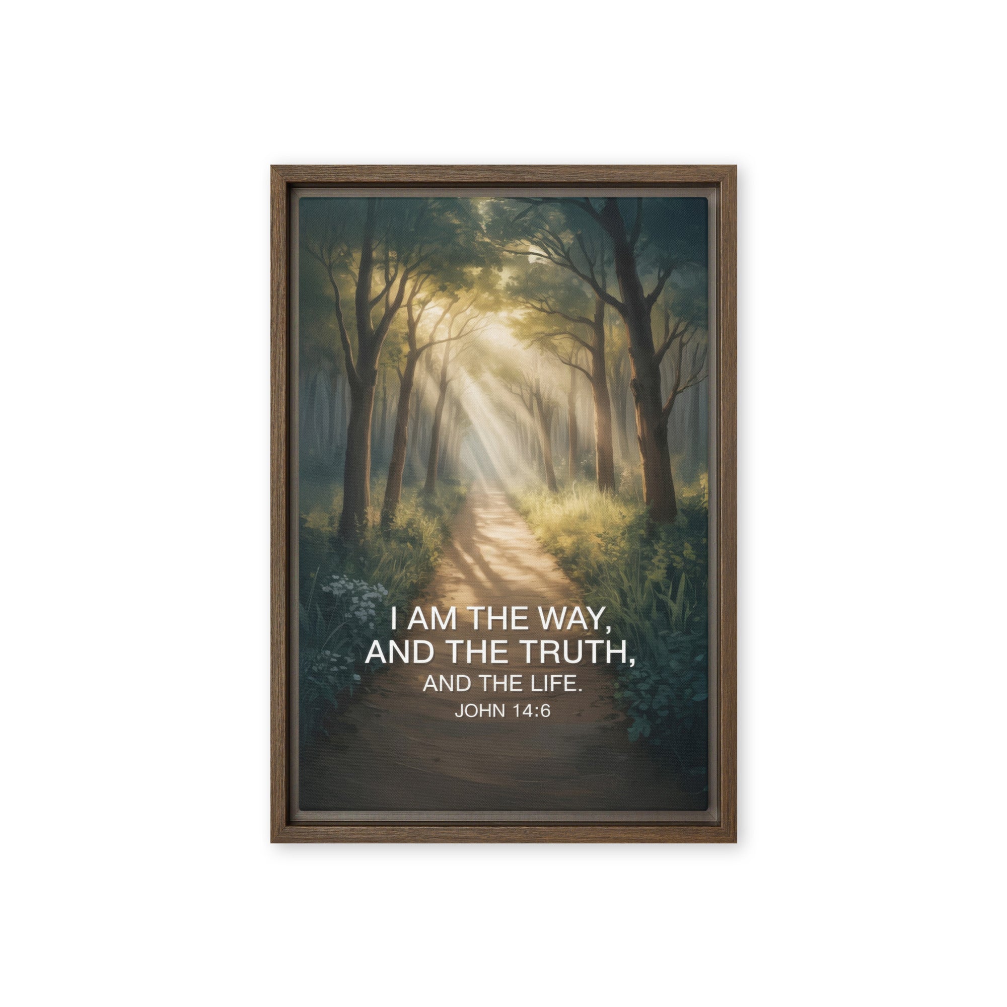 John 14:6 Bible Verse I Am Framed Canvas Brown 12″×18″