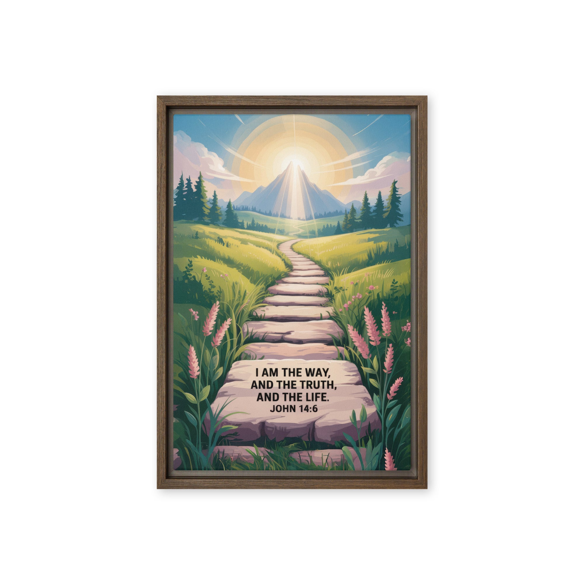 John 14:6 Bible Verse The Truth Framed Canvas Brown 12″×18″