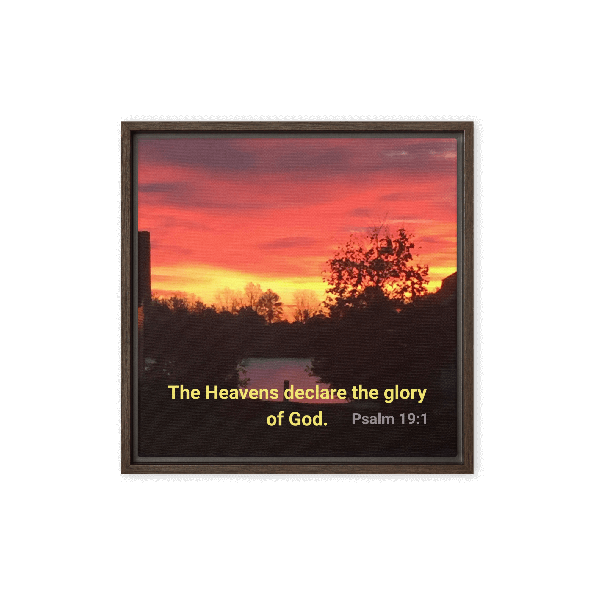Psalm 19:1 Bible Verse, Sunset Glory Framed Canvas Print Wall Art Brown 16″×16″