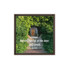 Revelation 3:20 Bible Verse, Garden Doorway Framed Canvas Print Wall Art Brown 16″×16″