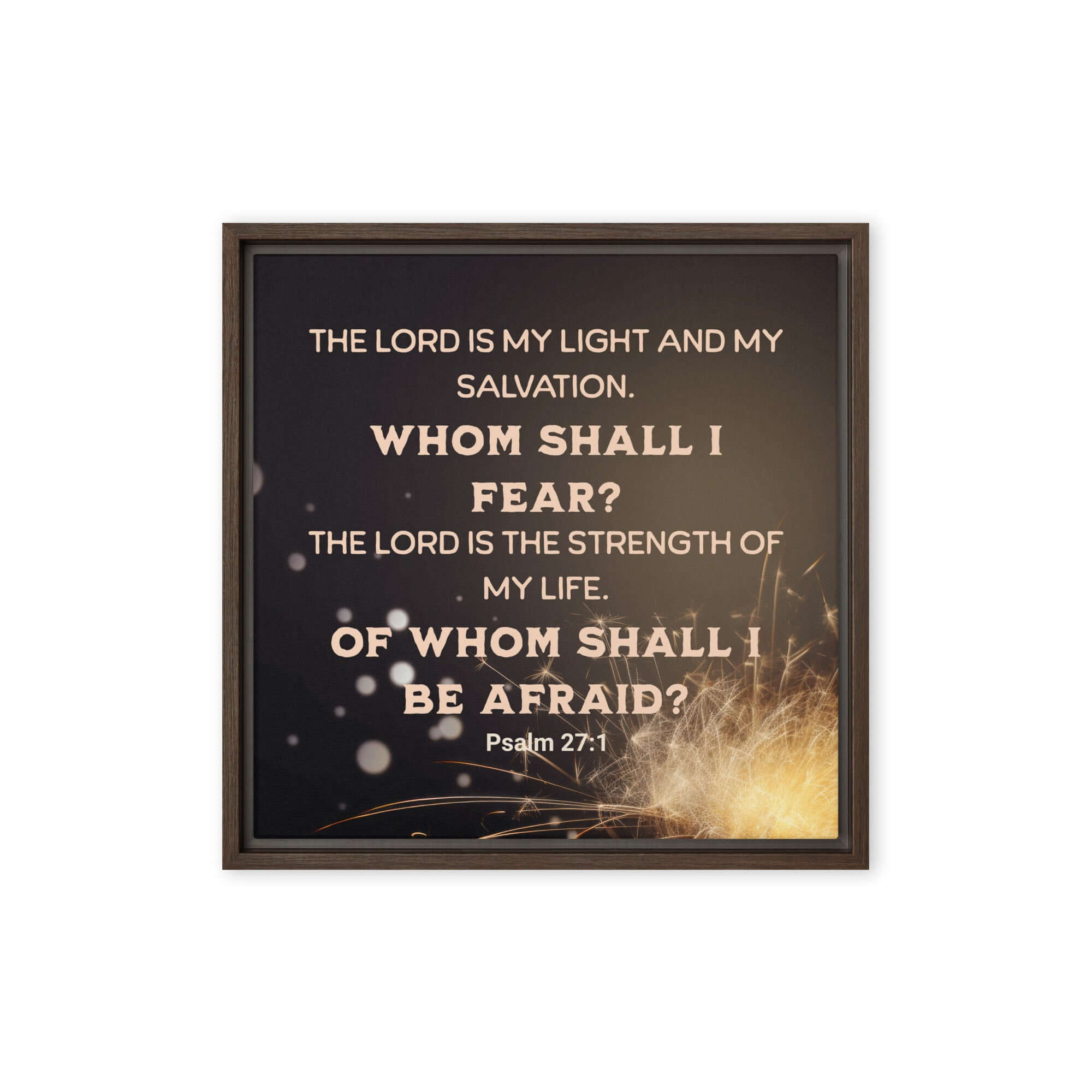 Psalm 27:1 Bible Verse, The LORD is My Light Framed Canvas Print Wall Art Brown 16″×16″