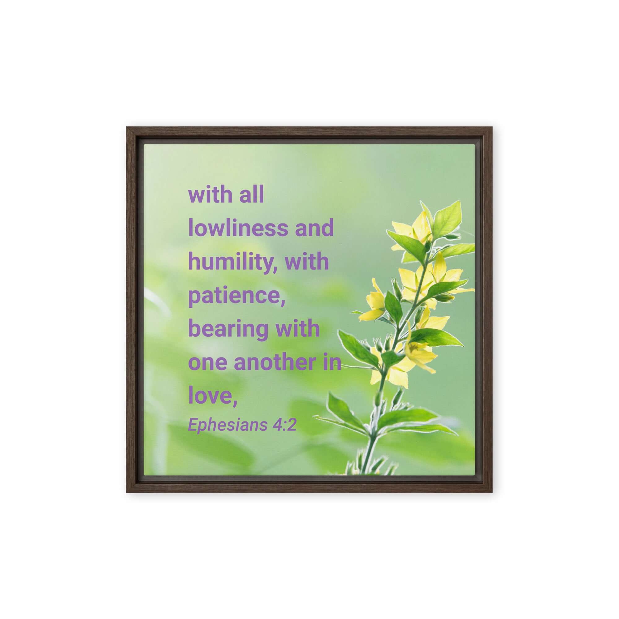 Ephesians 4:2 Bible Verse, one another in love Framed Canvas Print Wall Art Brown 16″×16″