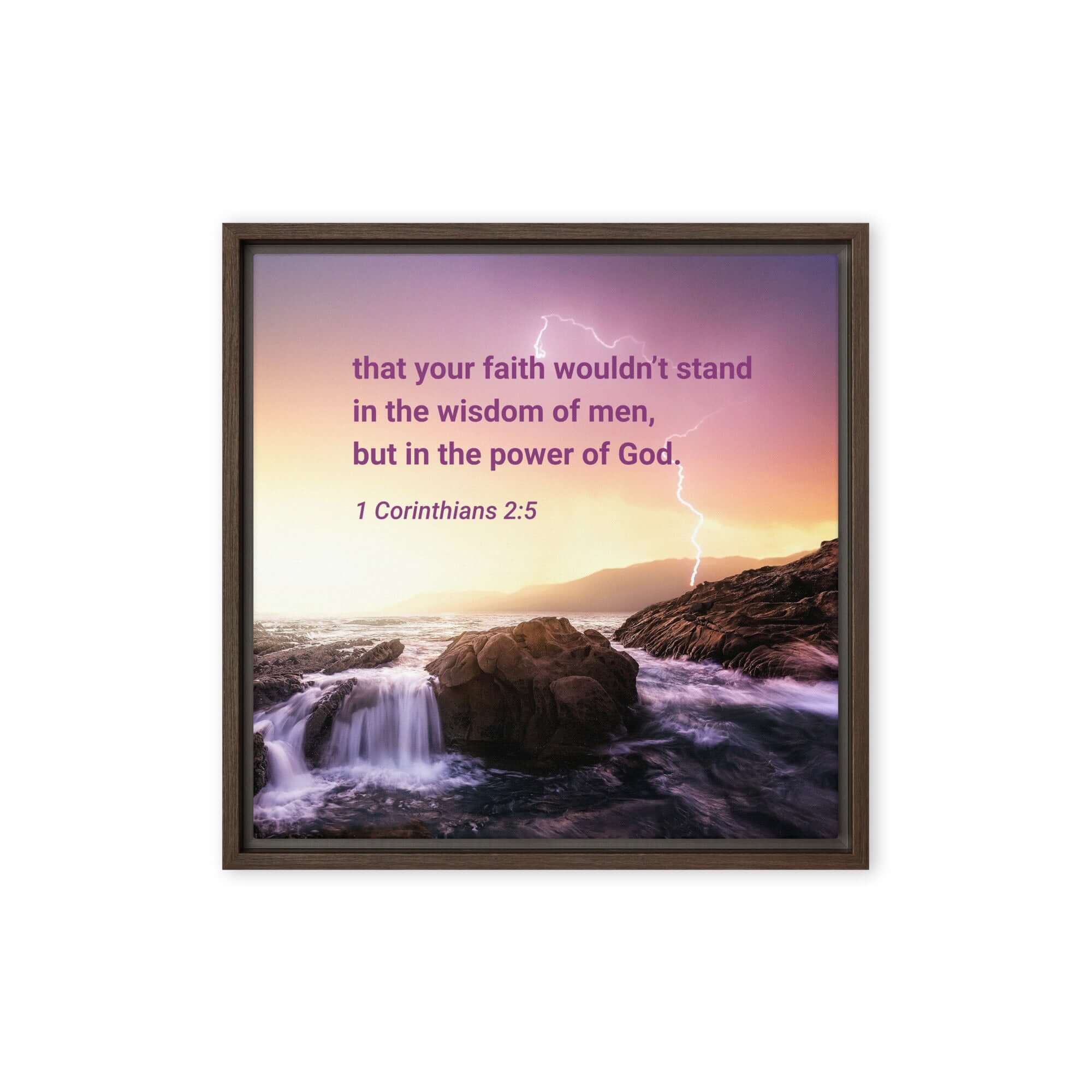 1 Corinthians 2:5 Bible Verse, power of God Framed Canvas Print Wall Art Brown 16″×16″