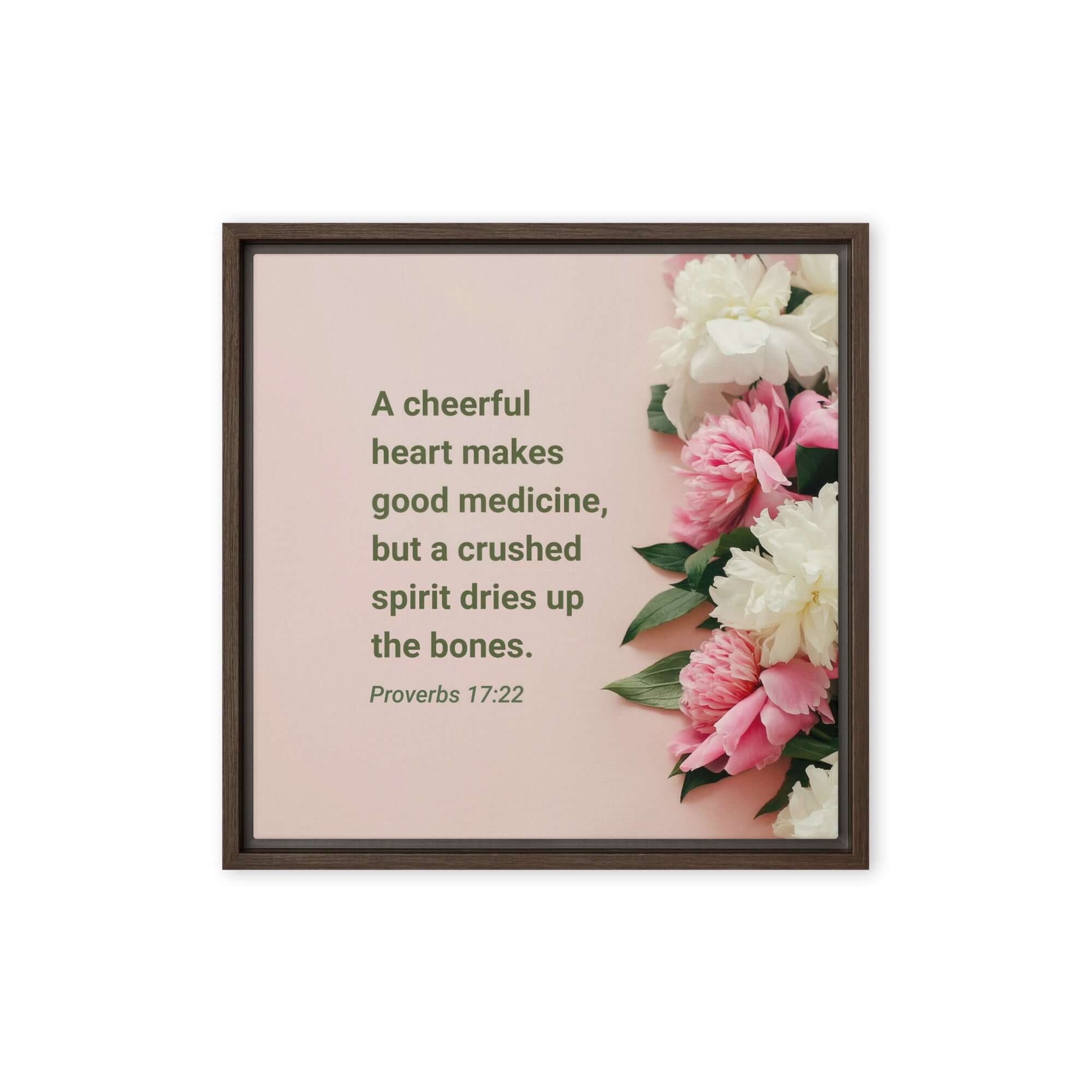 Proverbs 17:22 Bible Verse, good medicine Framed Canvas Print Wall Art Brown 16″×16″