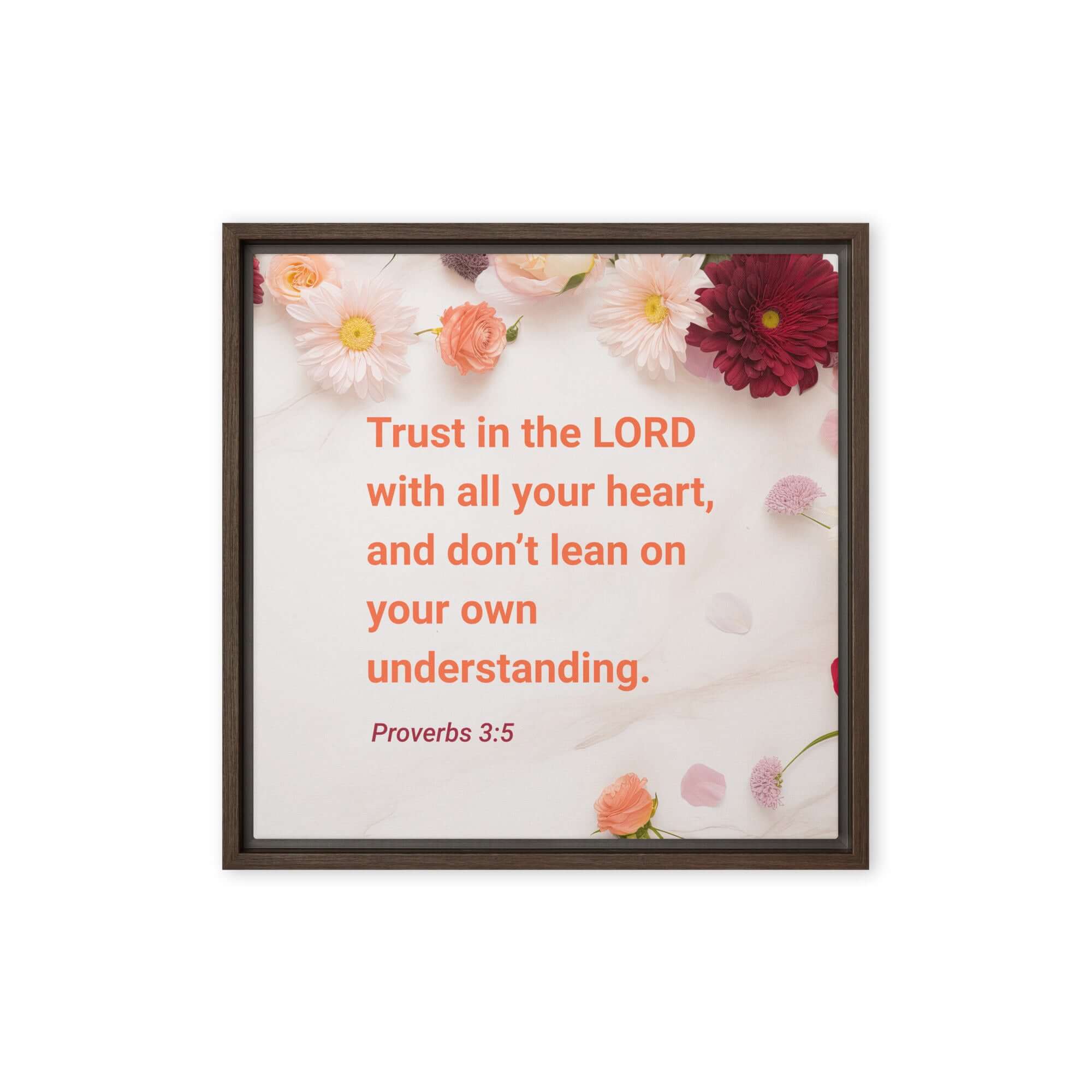 Proverbs 3:5 Bible Verse, Trust in the LORD Framed Canvas Print Wall Art Brown 16″×16″
