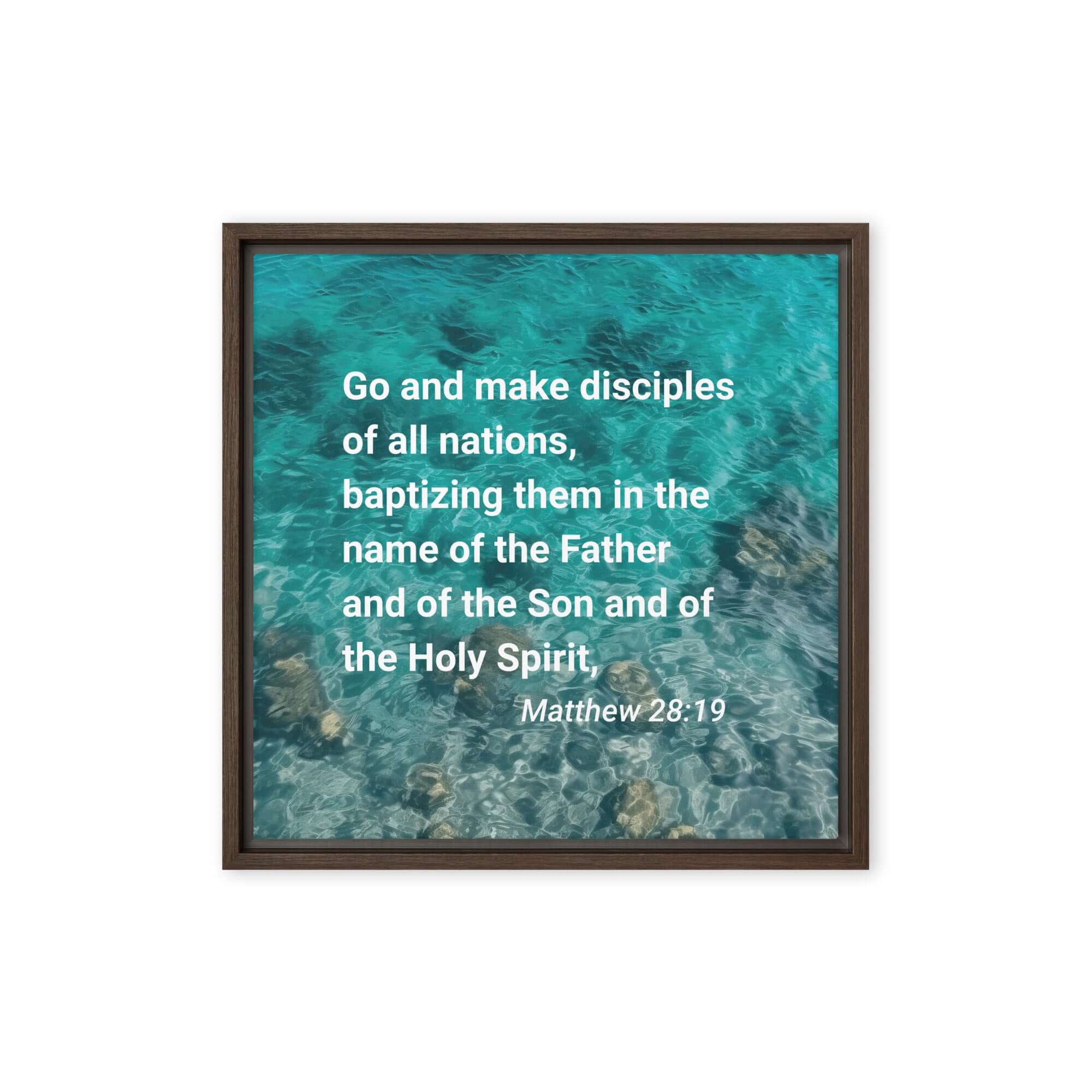 Matthew 28:19 Bible Verse, Make Disciples Framed Canvas Print Wall Art Brown 16″×16″