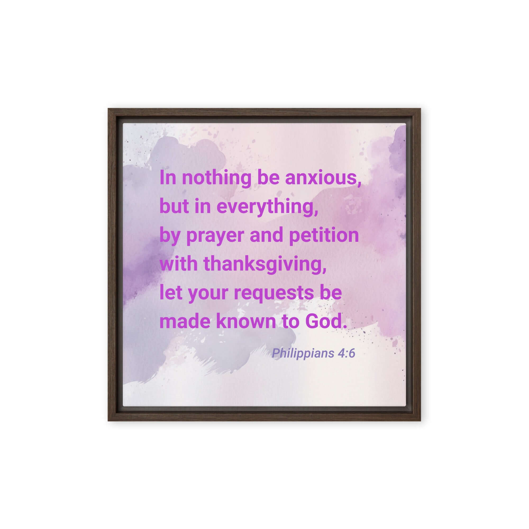 Philippians 4:6 Bible Verse, Prayer and Petition Framed Canvas Print Wall Art Brown 16″×16″